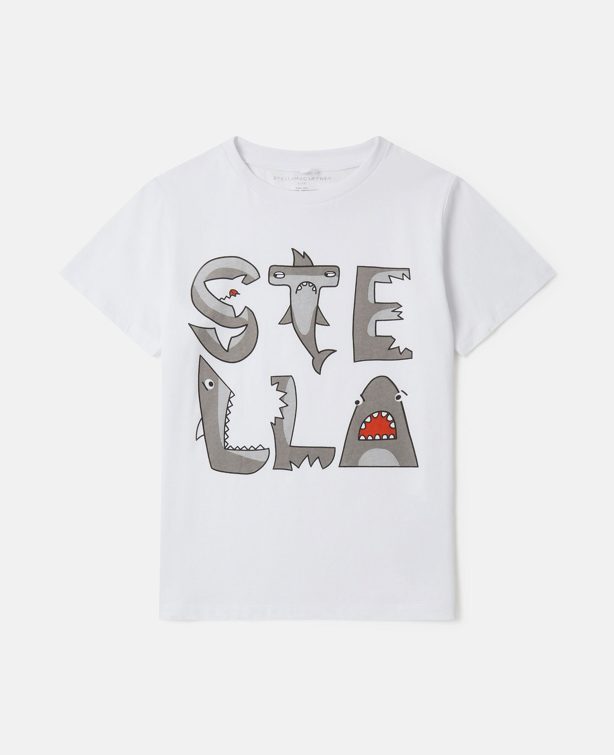 Stella Mccartney Kids' 'stella' Shark Print T-shirt In Ivory