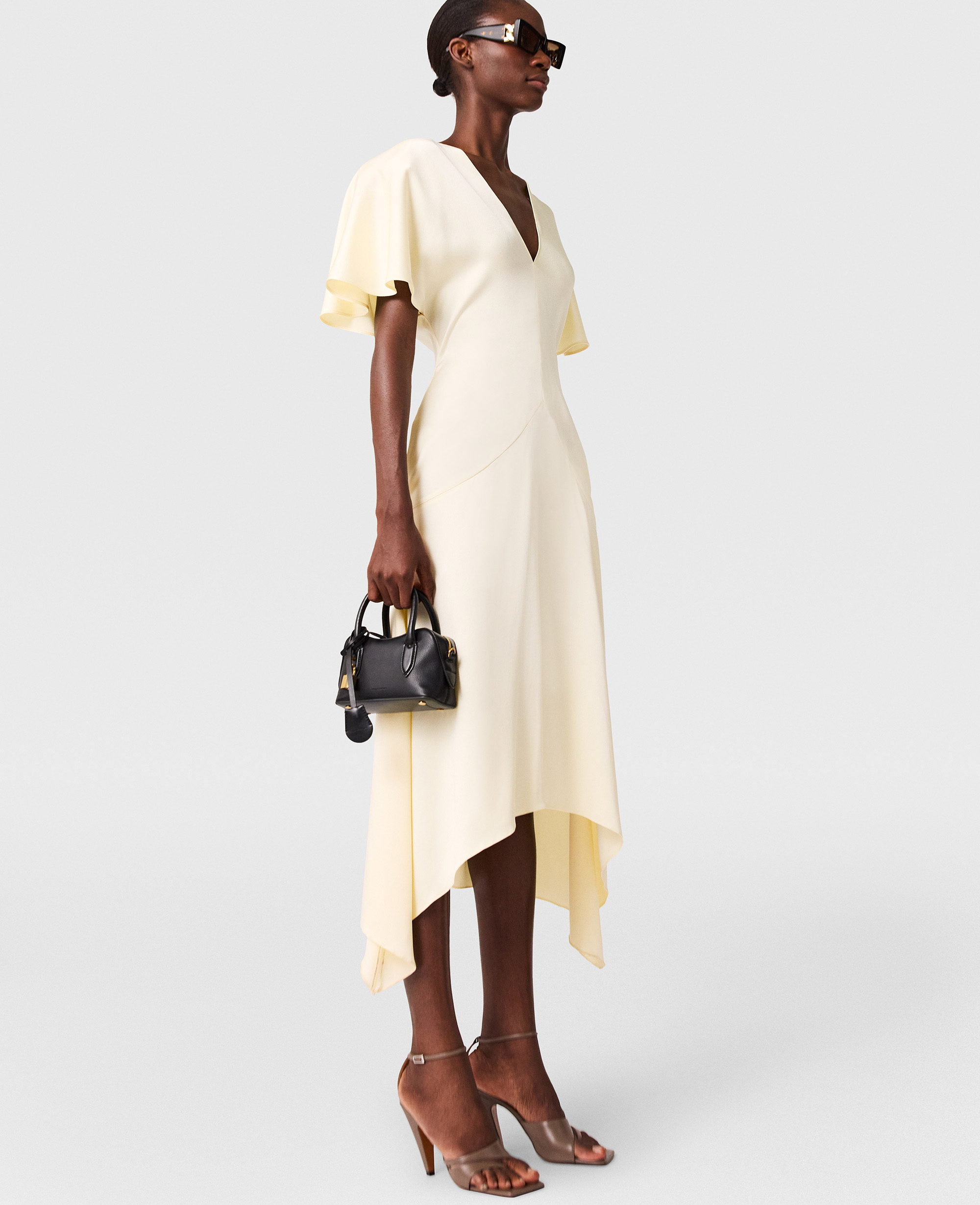 Stella McCartney - V-Neck Short-Sleeve Satin Midi Dress, , Size: 42