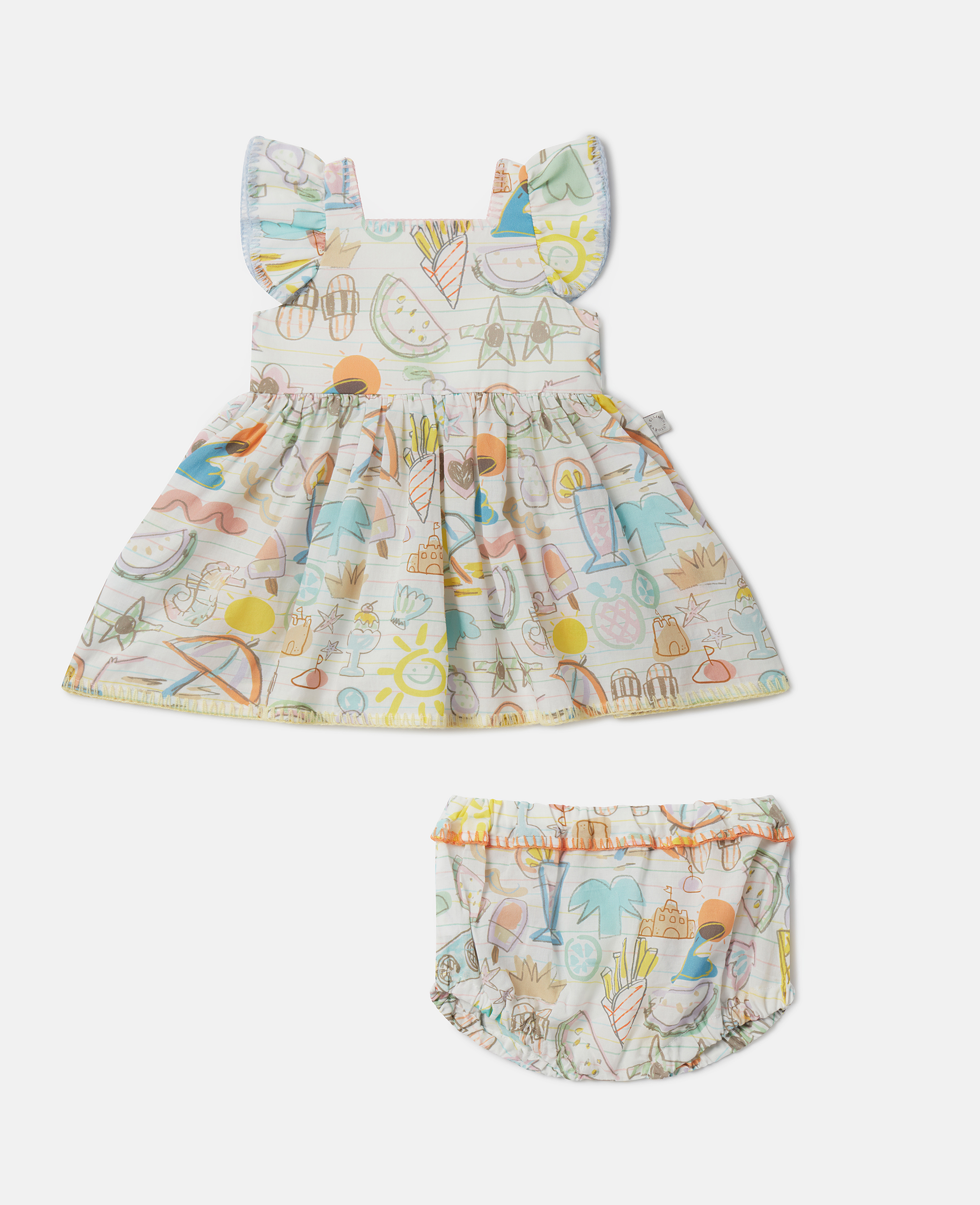 Stella Mccartney Kids' Summer Doodles Print Dress And Bloomers Set In Ivory Multicolour