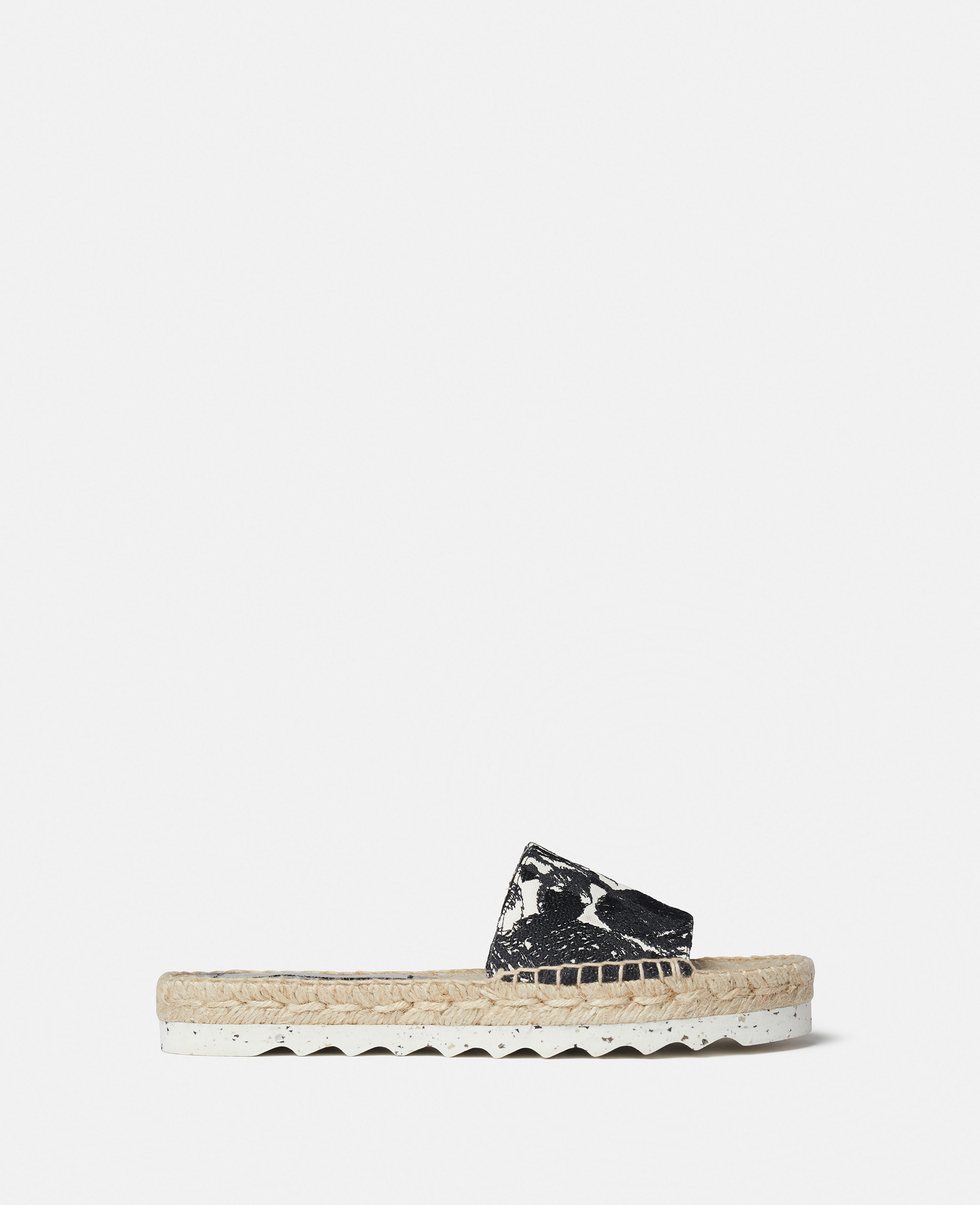 Stella Mccartney Gaia Moth Embroidery Espadrille Slides In Black/ecru