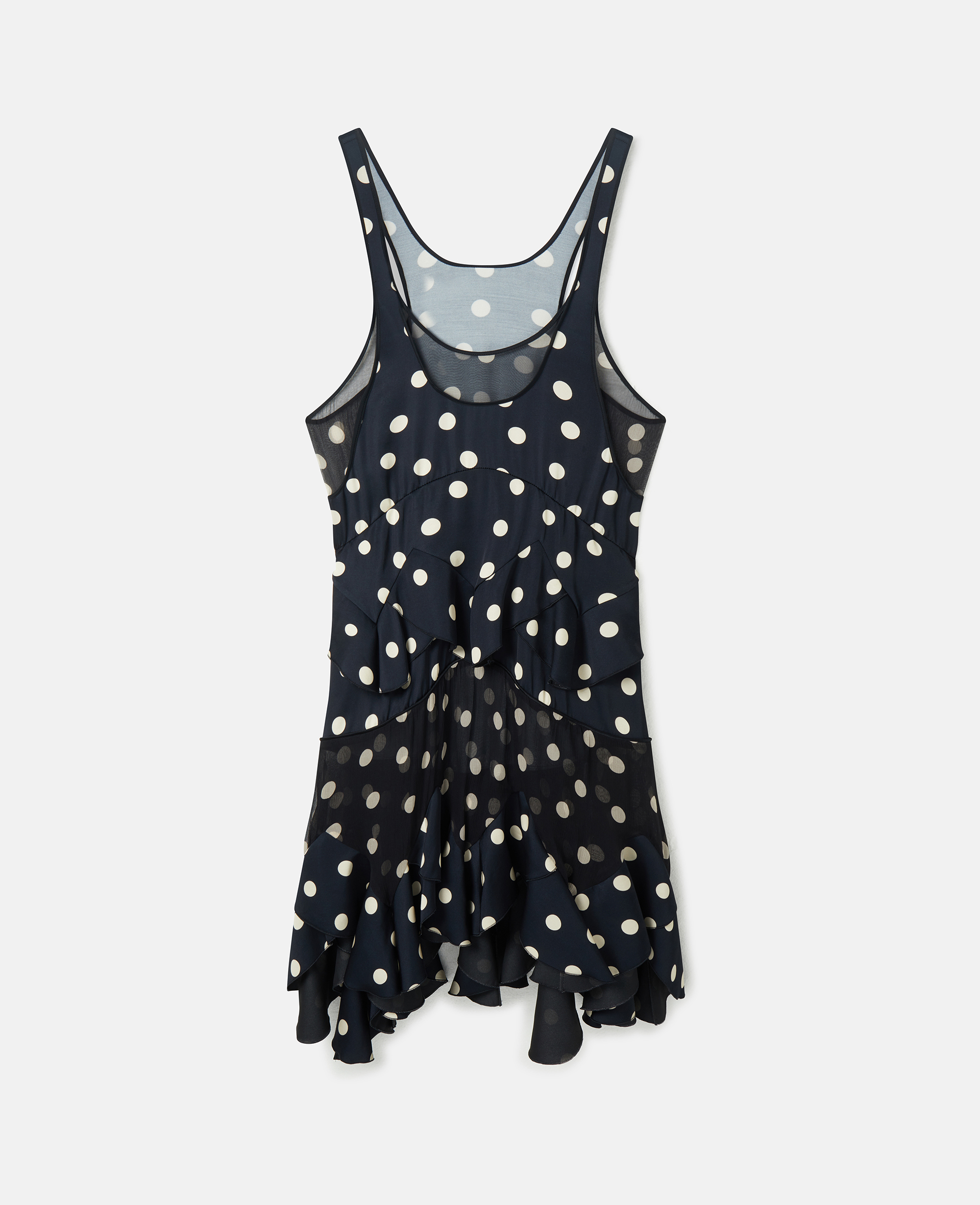 Stella McCartney – Tiered Ruffled Polka Dot Midi Dress, Woman, Black with cream, Size: 40