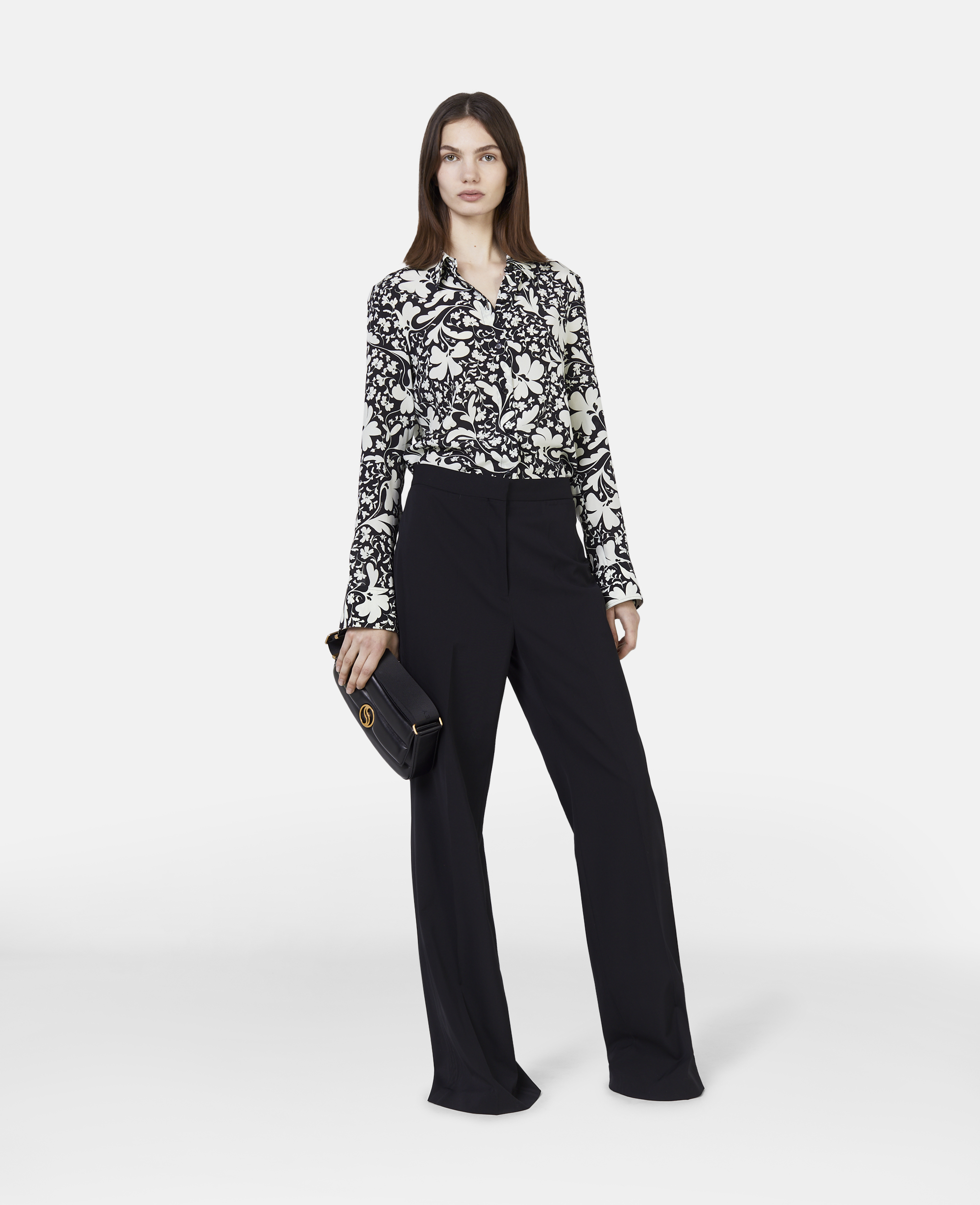 Stella Mccartney Forest Floral Print Silk Shirt In Black Multicolour