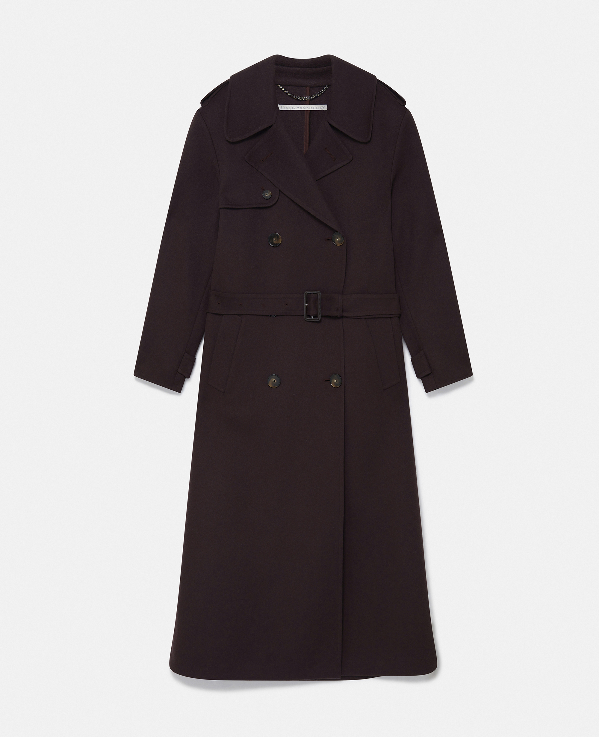 Stella Mccartney Wool Long Coat In Chocolate Brown