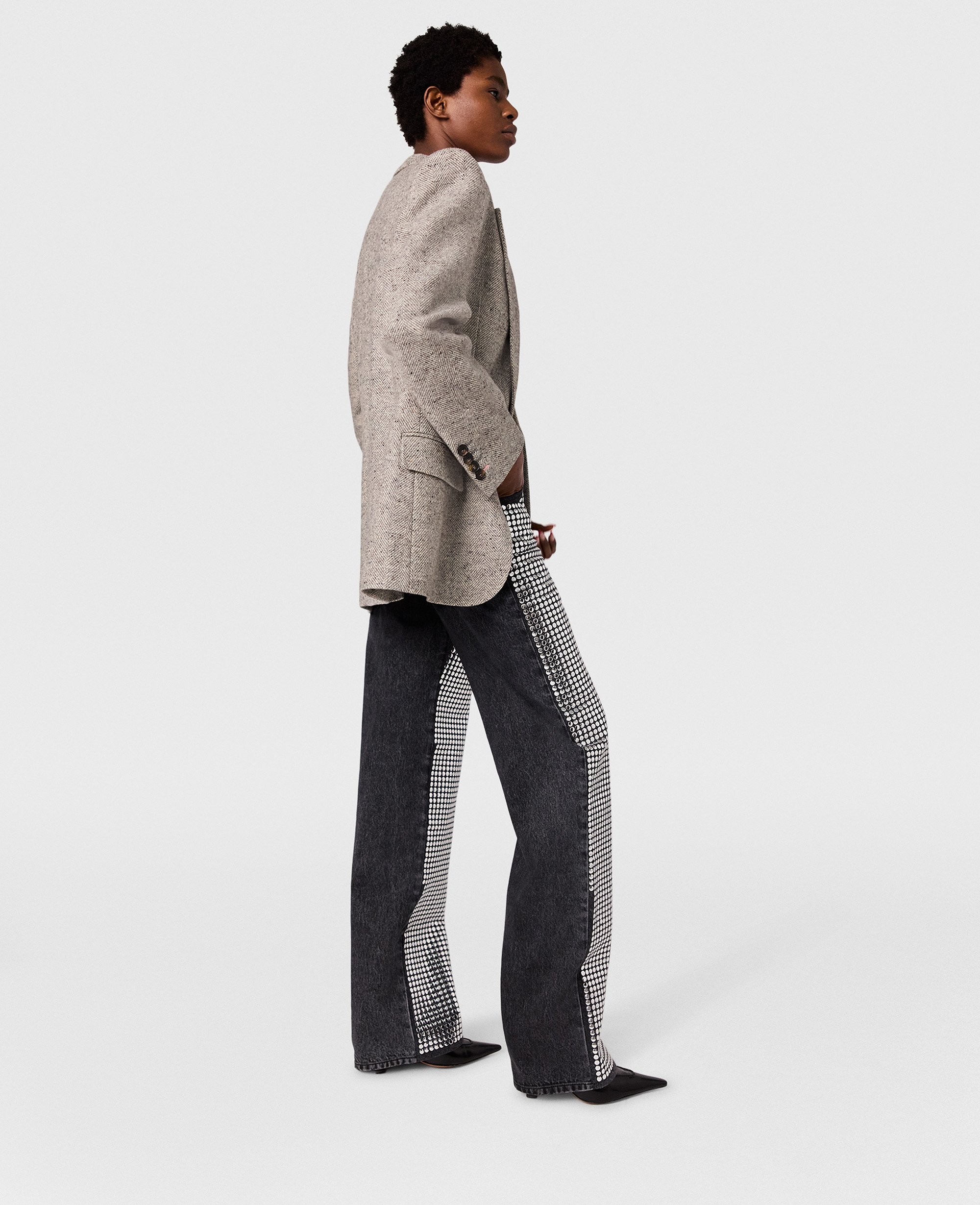 Jean a chaps oversize en denim orne de miroirs, , , Taille: 25 - Stella McCartney - Modalova