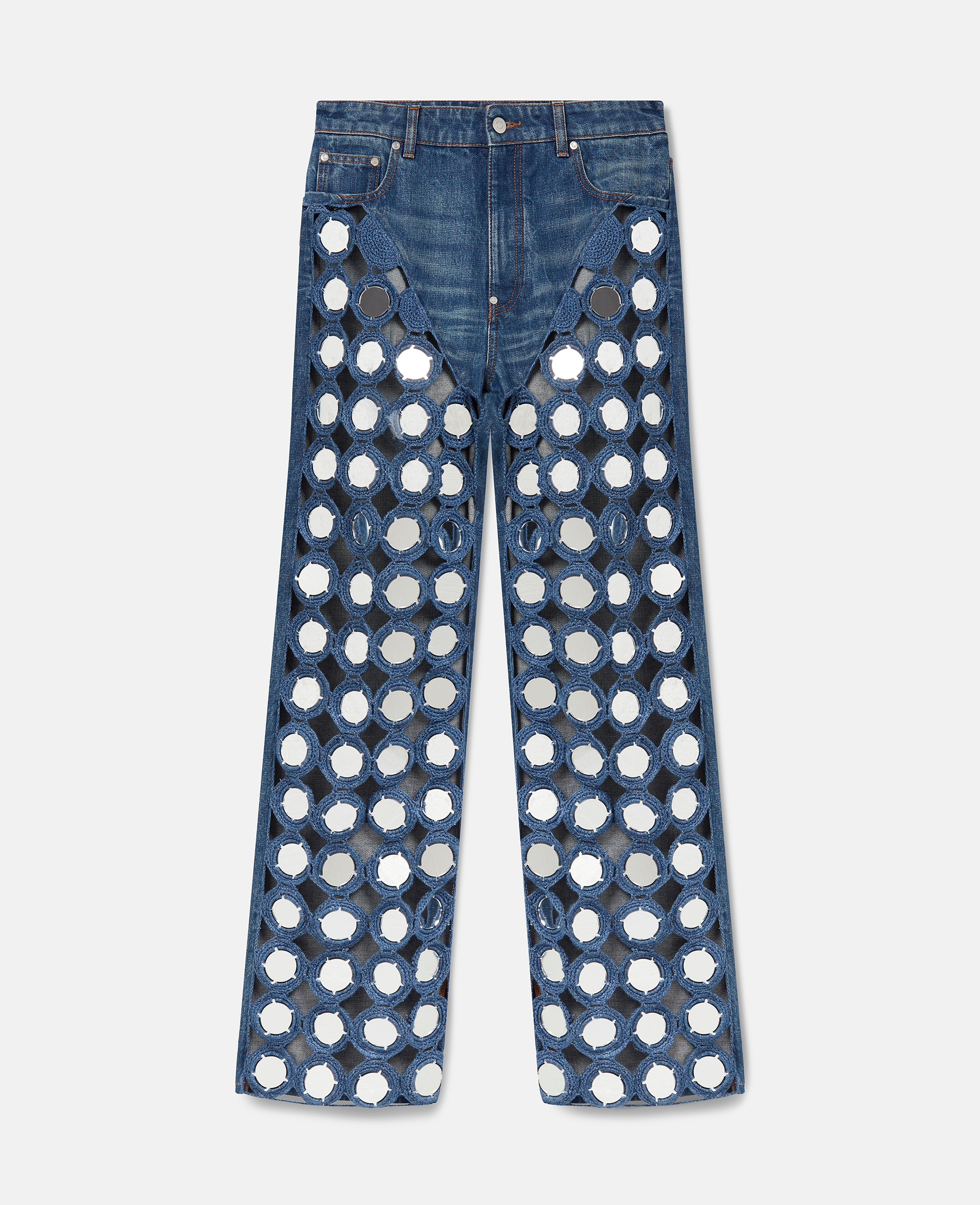 Shop Stella Mccartney Mirror-embellished High-rise Denim Jeans In Vintage Wash Denim