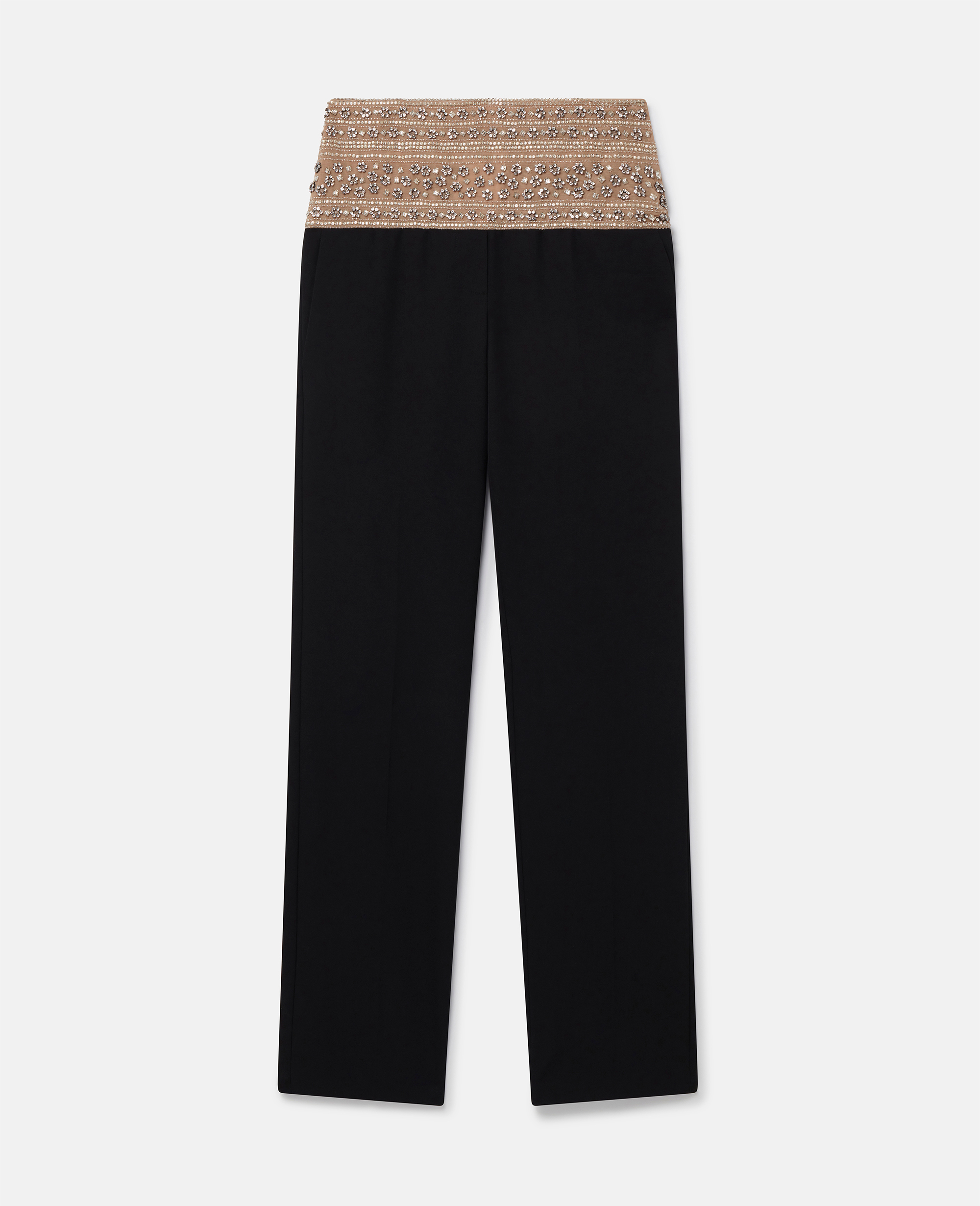 Shop Stella Mccartney Crystal-embellished Wool Trousers In Midnight Black