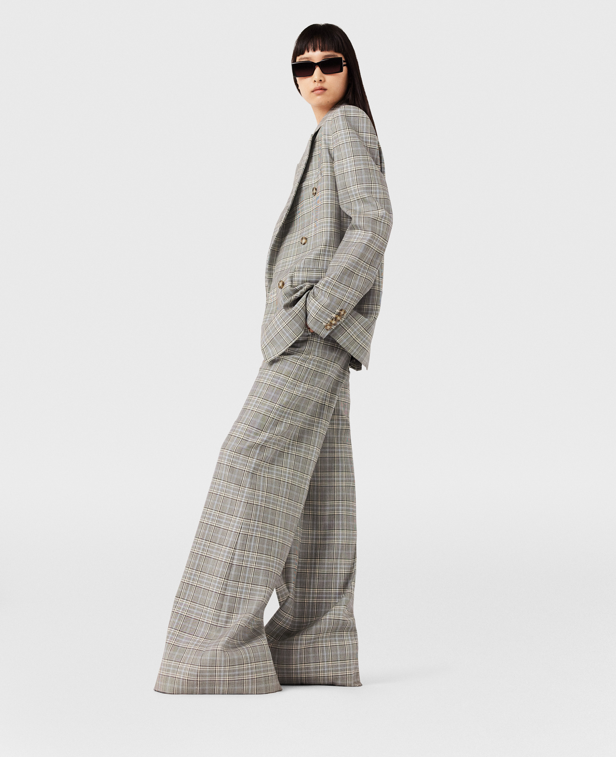 Stella Mccartney High-rise Wide-leg Wool Pants In Gray And Blue Check