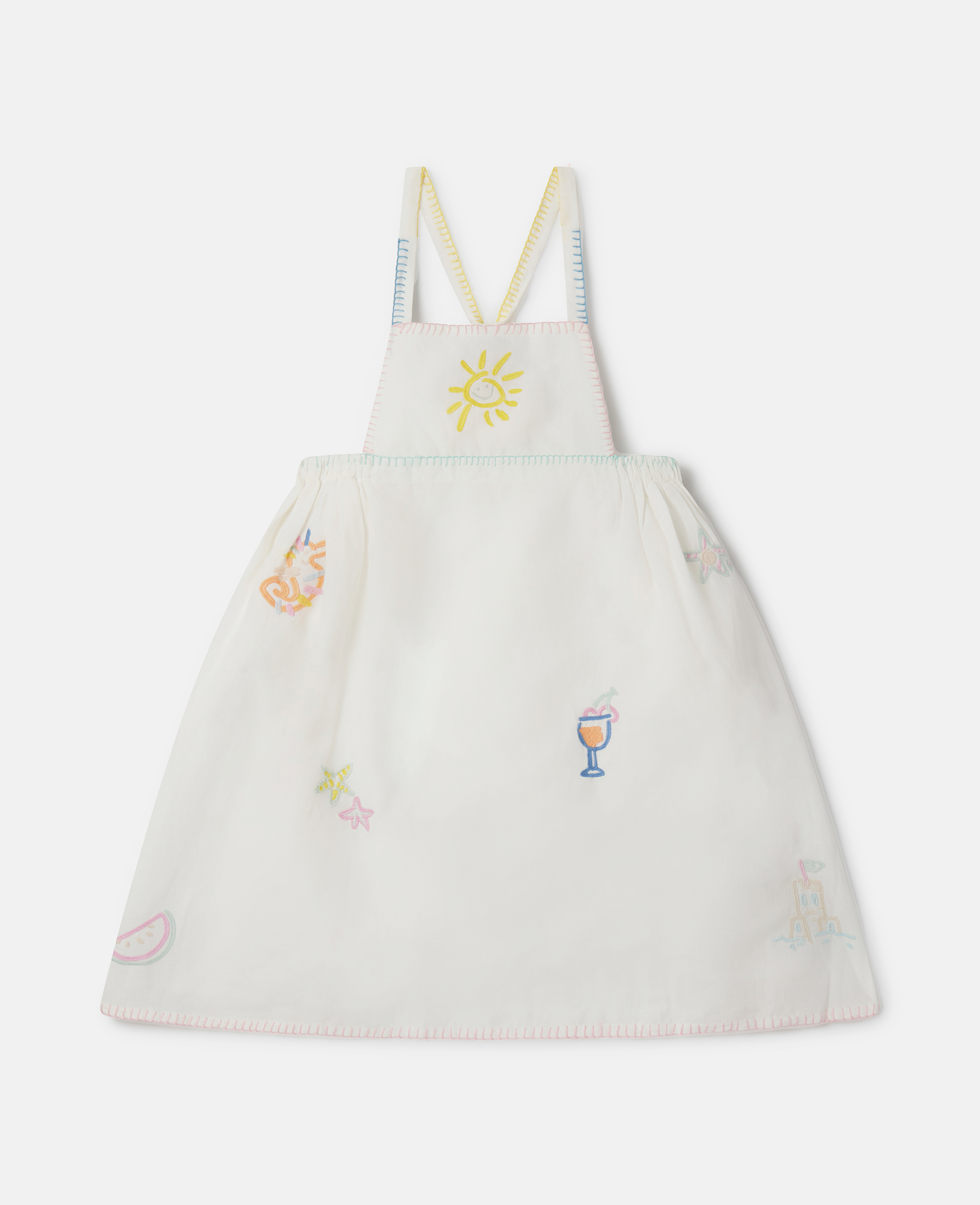 Shop Stella Mccartney Summer Doodles Embroidery Pinafore Dress In Ivory