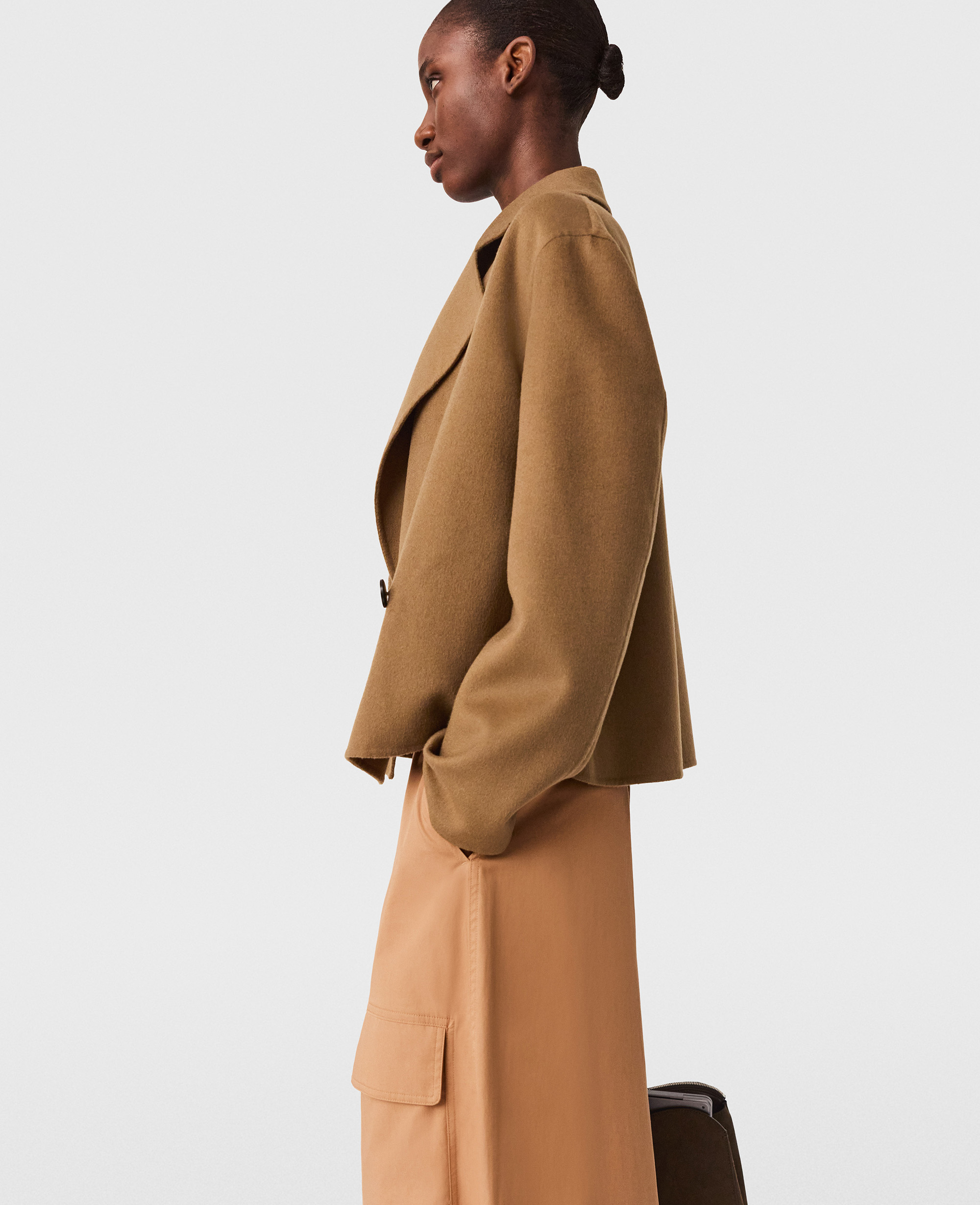 Stella Mccartney Double-breasted Cropped Peacoat Jacket In Brown