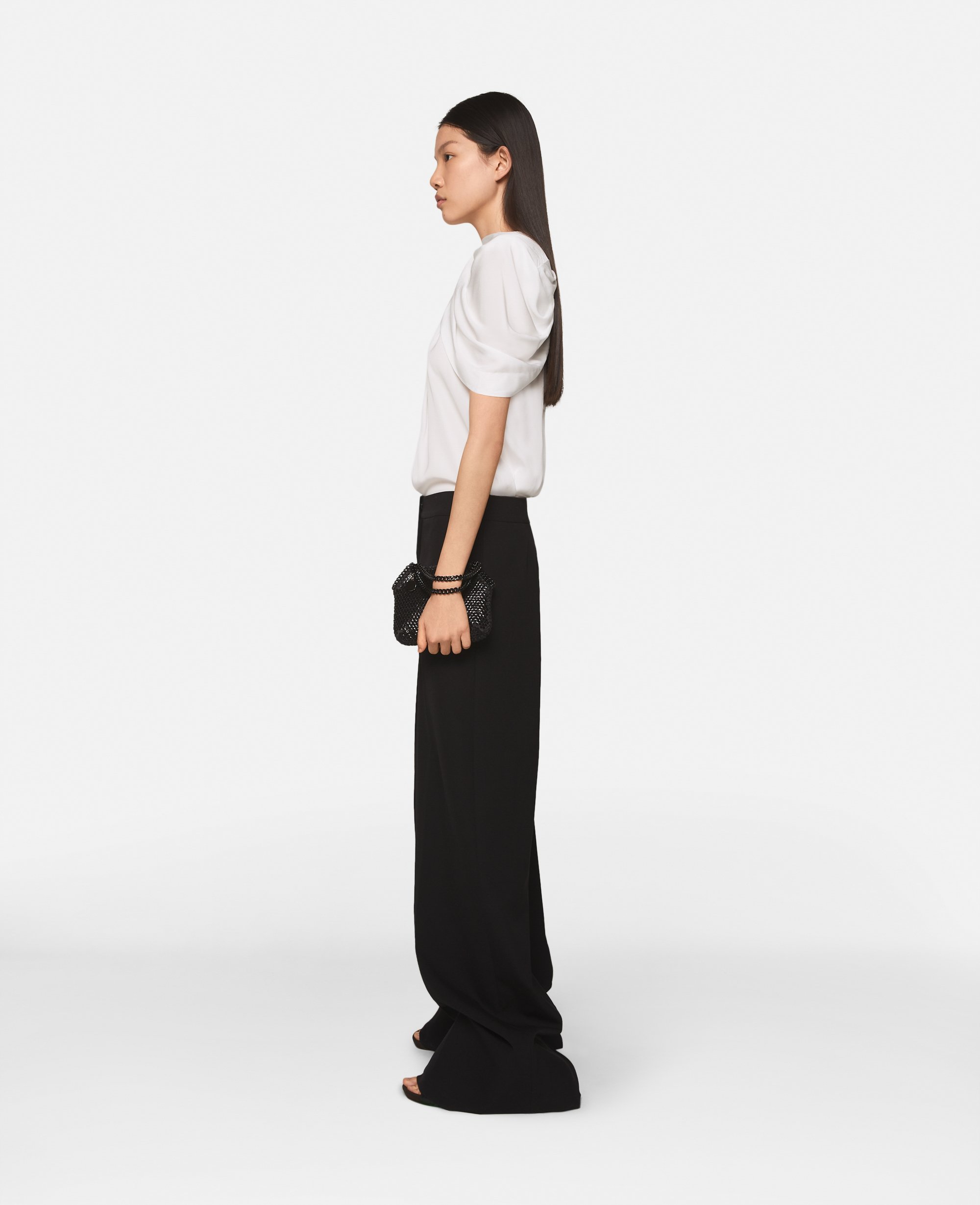 Stella McCartney – Draped Shoulder Asymmetric Satin Top, Woman, Light cream, Size: 36