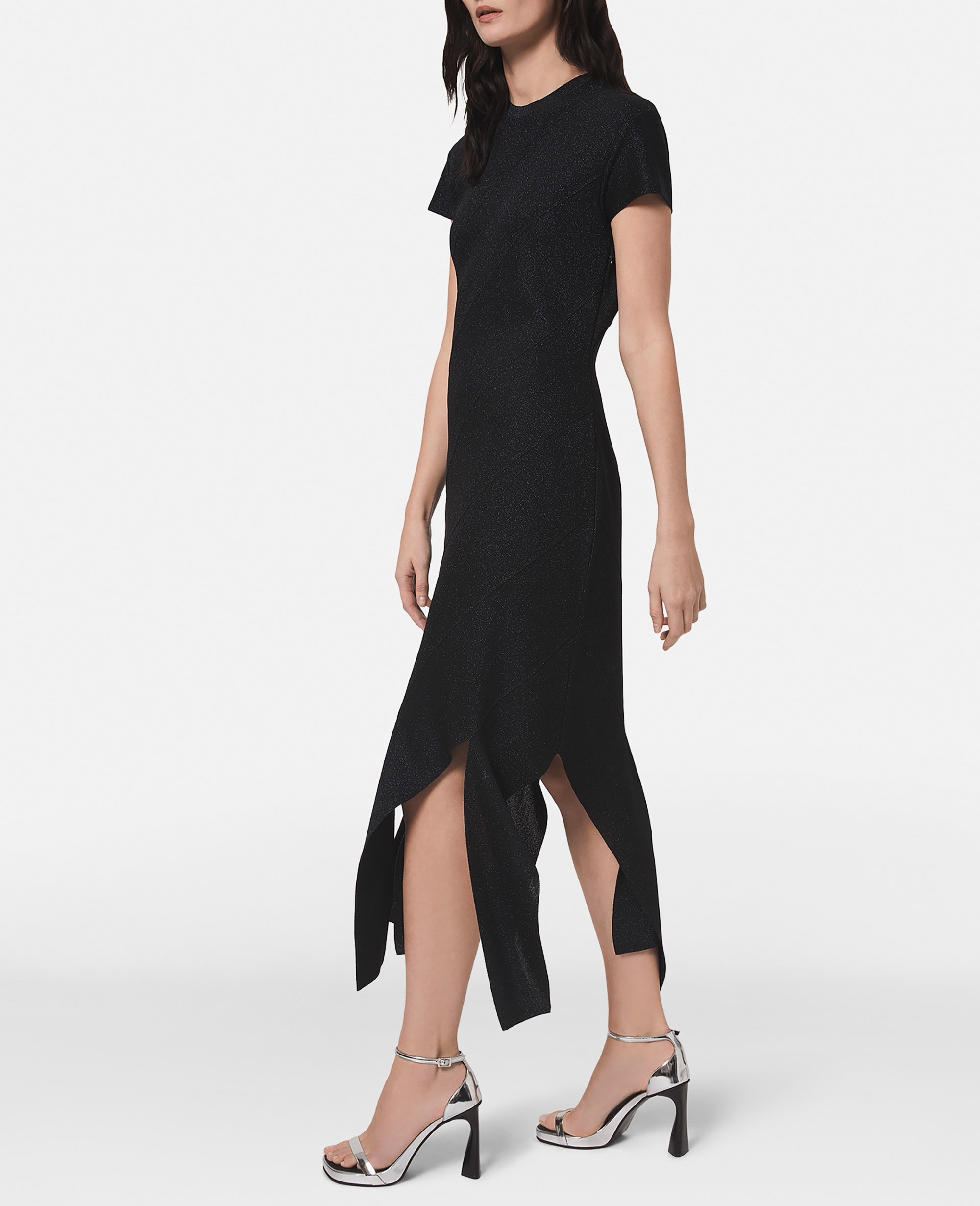 Stella McCartney - Lurex Rib Knit Midi Dress, Woman, Black/Navy, Size: XS