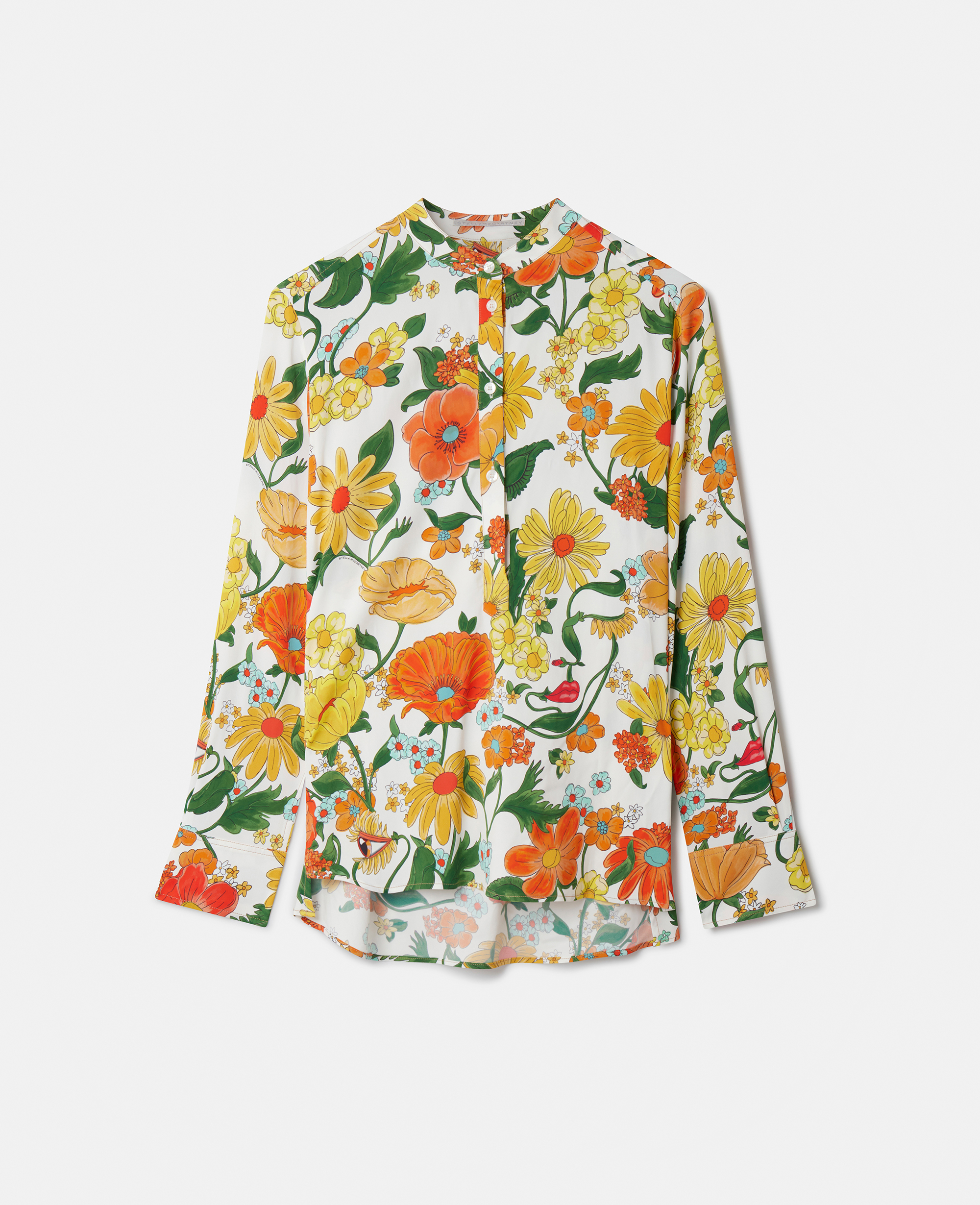 Stella Mccartney Lady Garden Print Collarless Shirt In Orange Multicolour