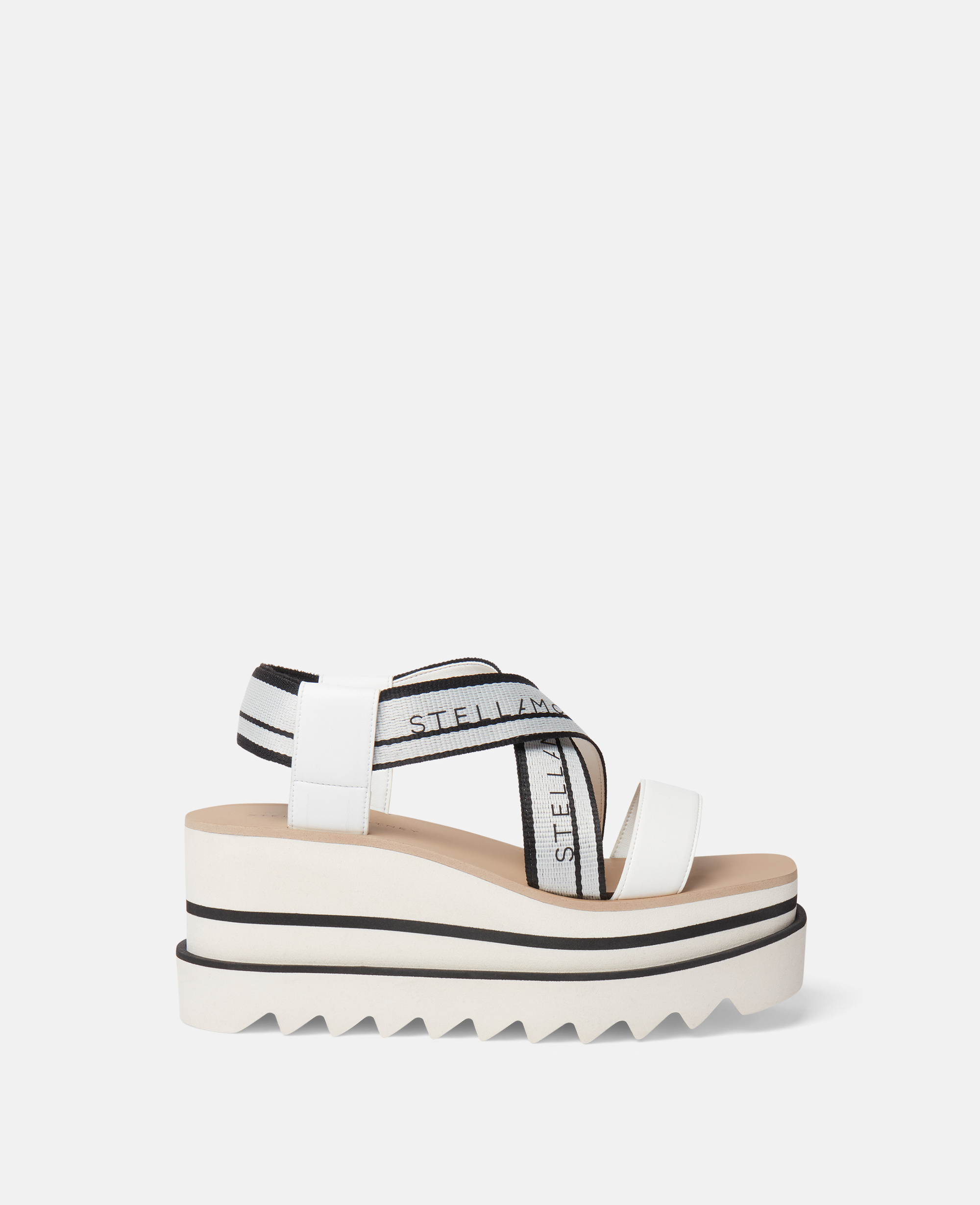 Shop Stella Mccartney Sneak-elyse Striped Platform Sandals In White/black