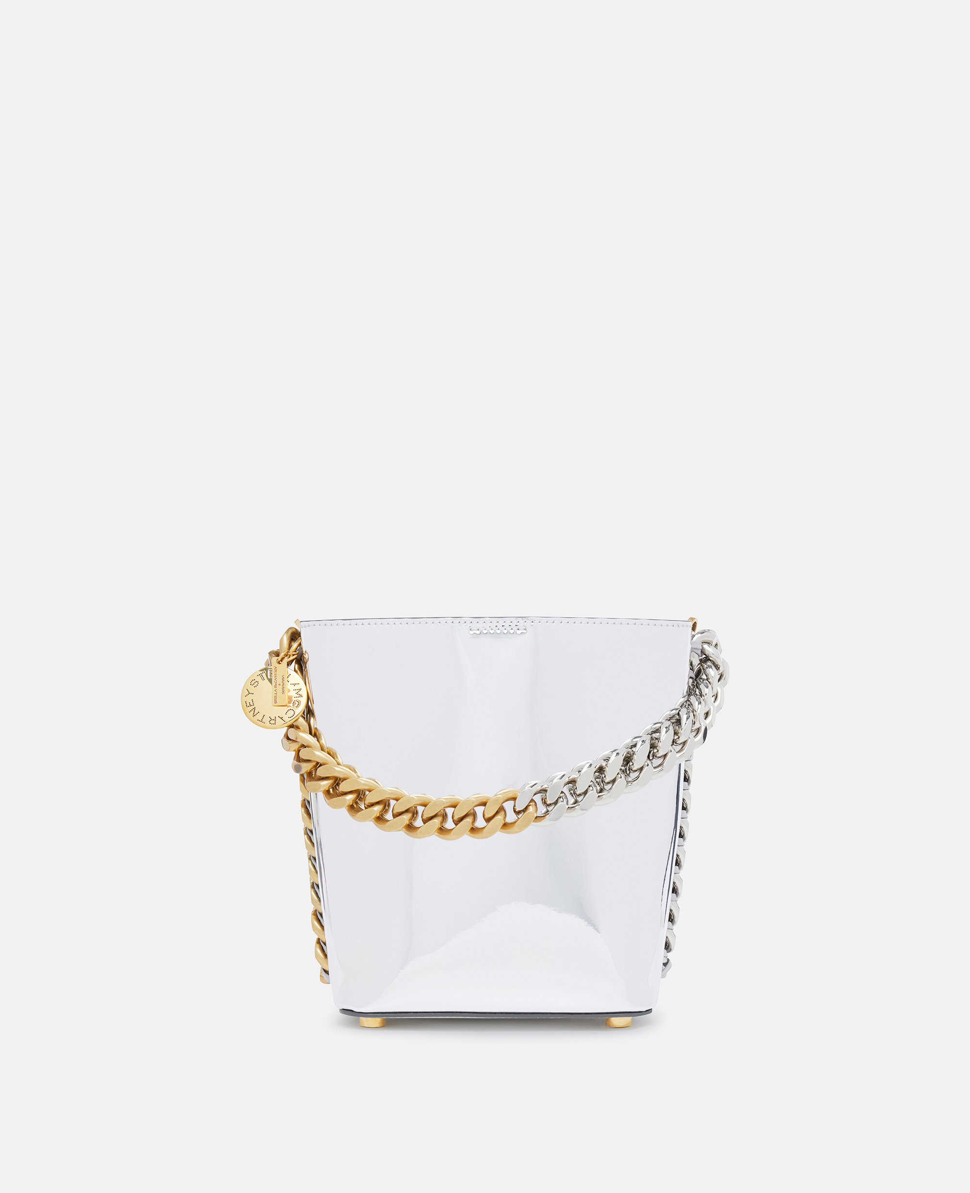 Stella McCartney – Frayme Mirrored Chrome-Finish Bucket Bag, Woman, Silver