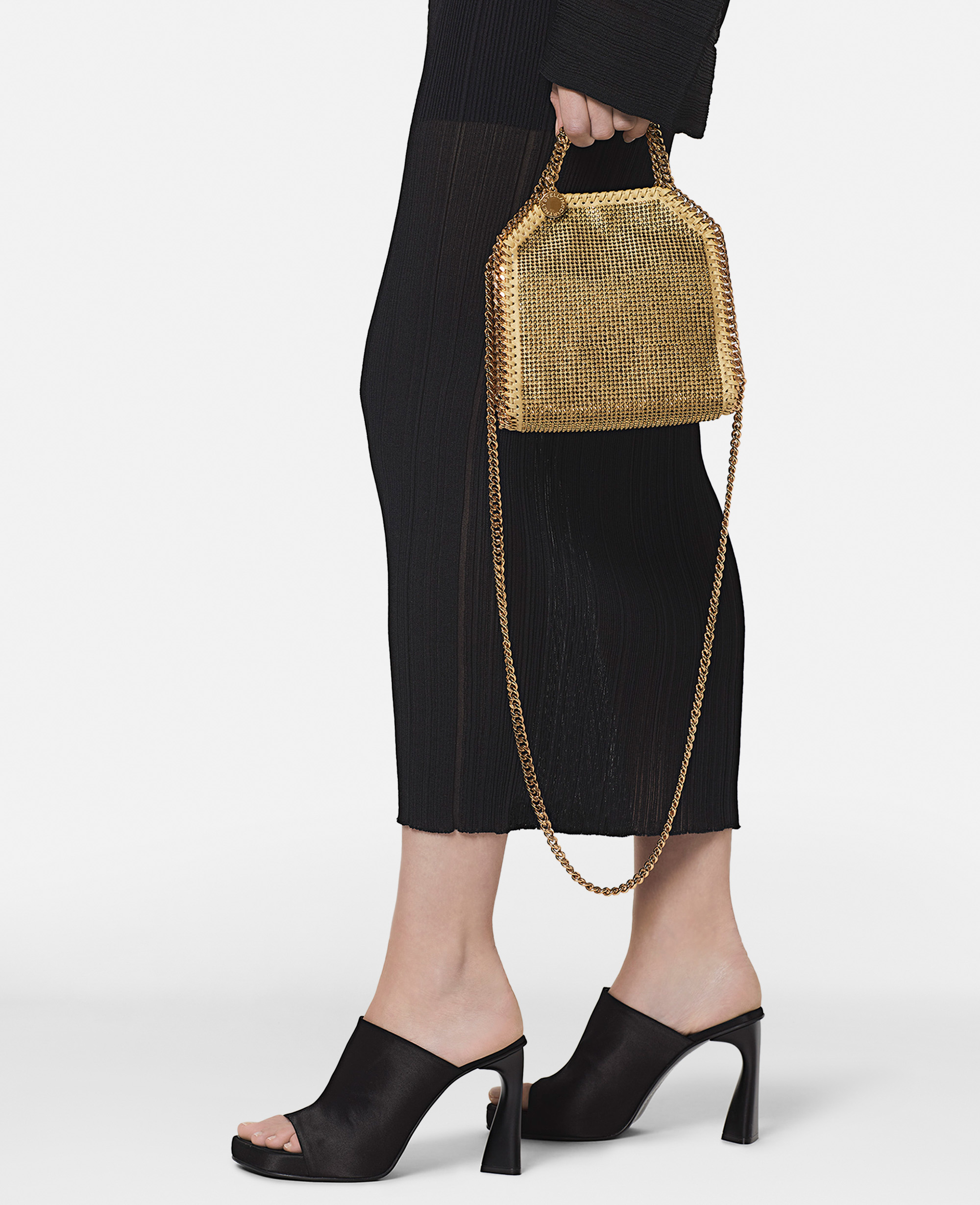 Shop Stella Mccartney Falabella Crystal Mesh Mini Tote Bag In Gold