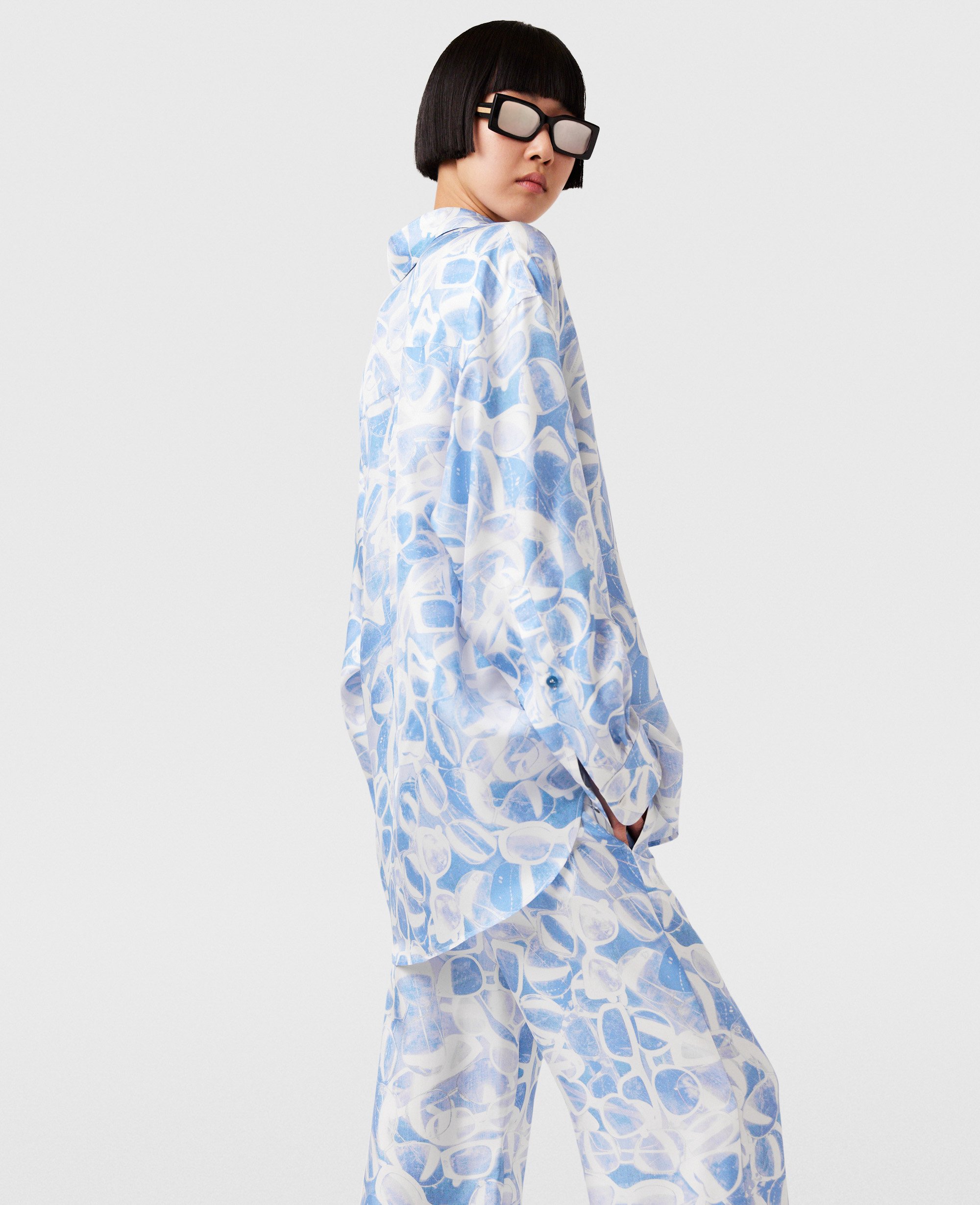 Stella McCartney – Sunglasses Print Long-Sleeve Shirt, Woman, BLUE, Size: 36