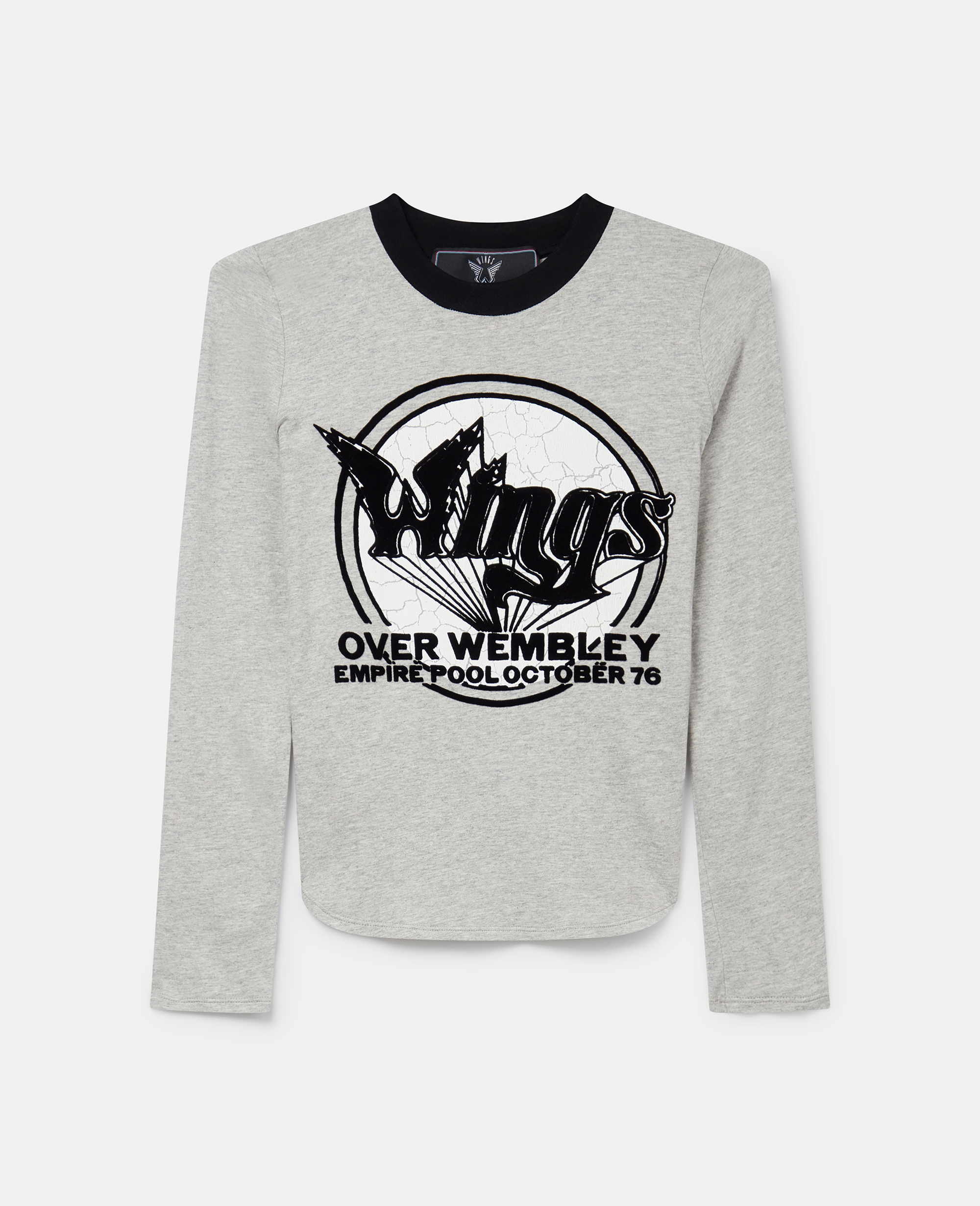 Stella McCartney – Wings Graphic Long-Sleeved Cotton Top, Woman, Light grey melange, Size: XS