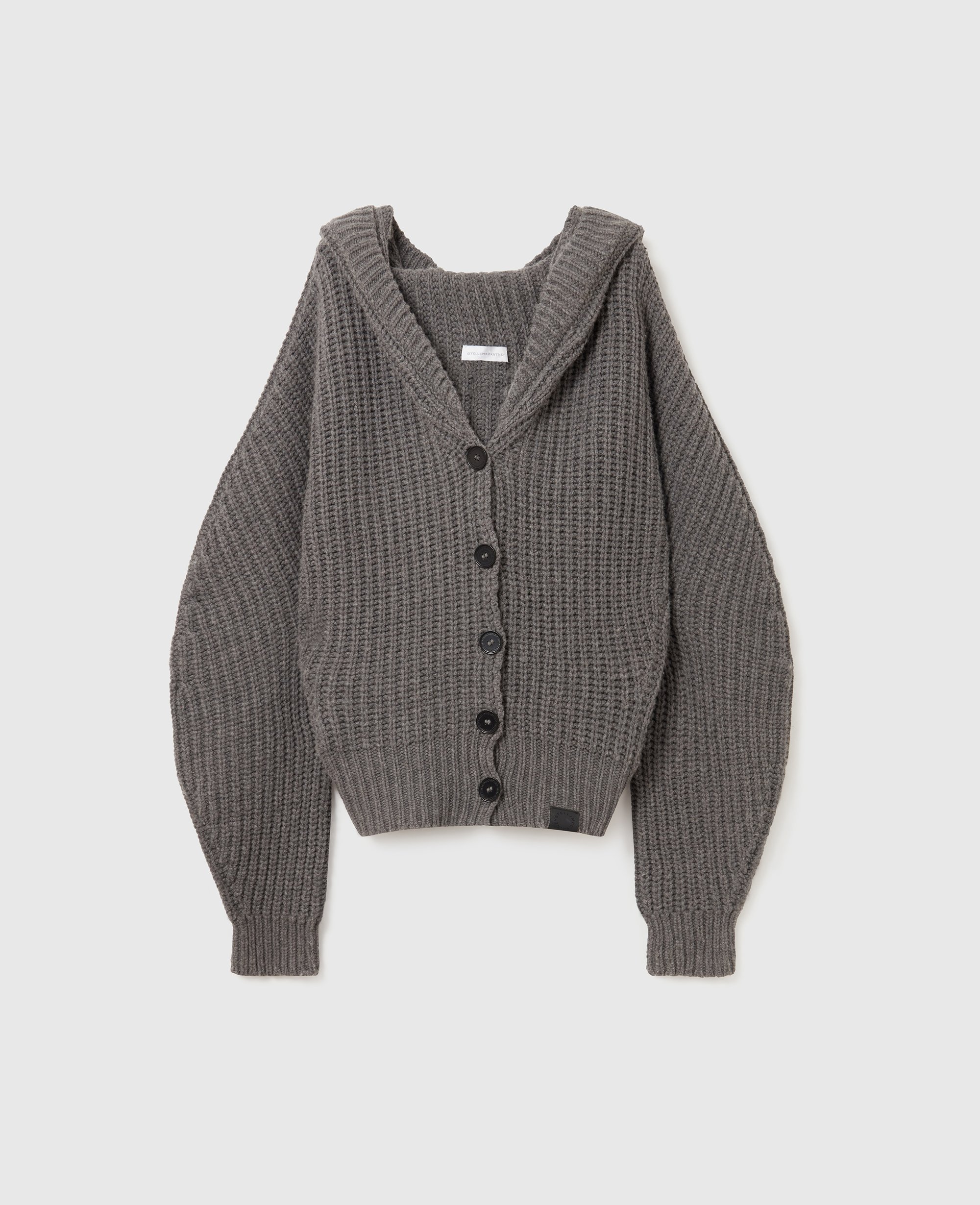 Stella Mccartney Chunky Ribbed Hooded Cardigan In Gray