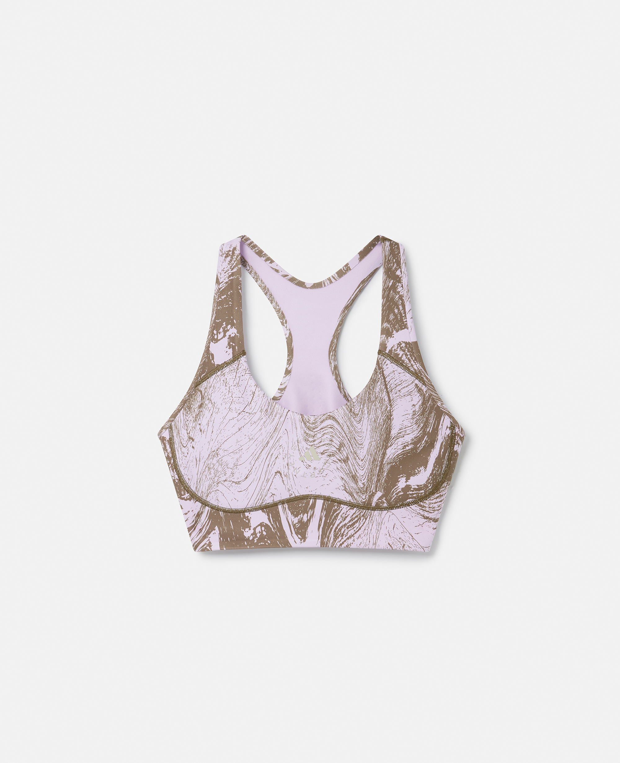 Stella Mccartney Truepurpose Moire Wood Print Medium Support Sports Bra In Purple Glow/trace Olive