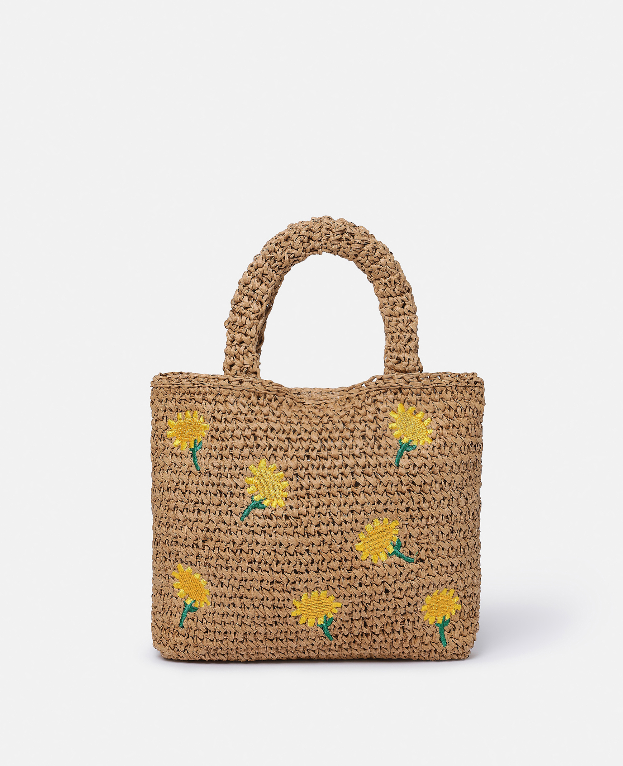 Stella Mccartney Kids' Sunflower Embroidery Raffia Tote Bag In Brown