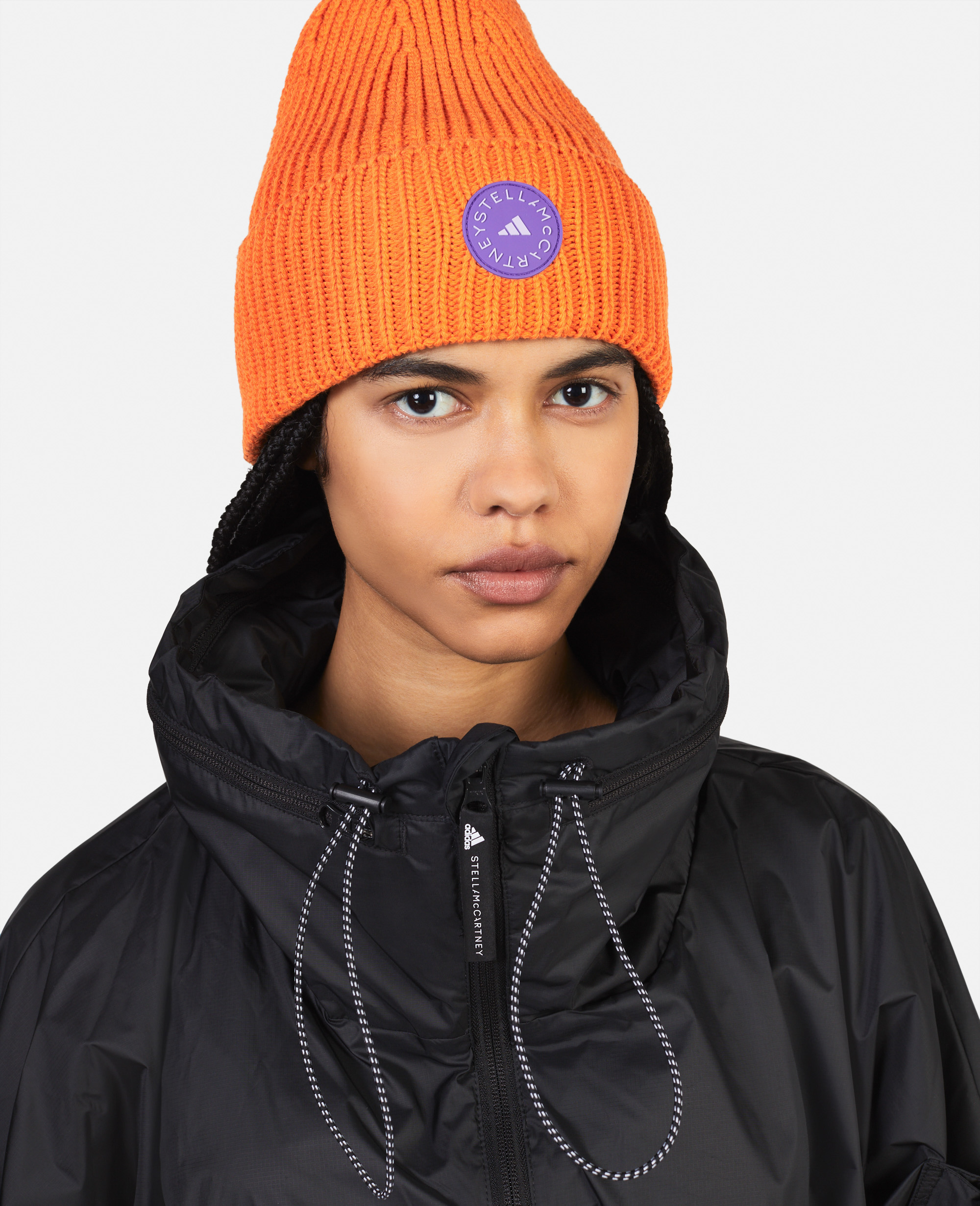 Stella Mccartney Beanie Hat In Unity Orange/deep Lilac/purple Glow