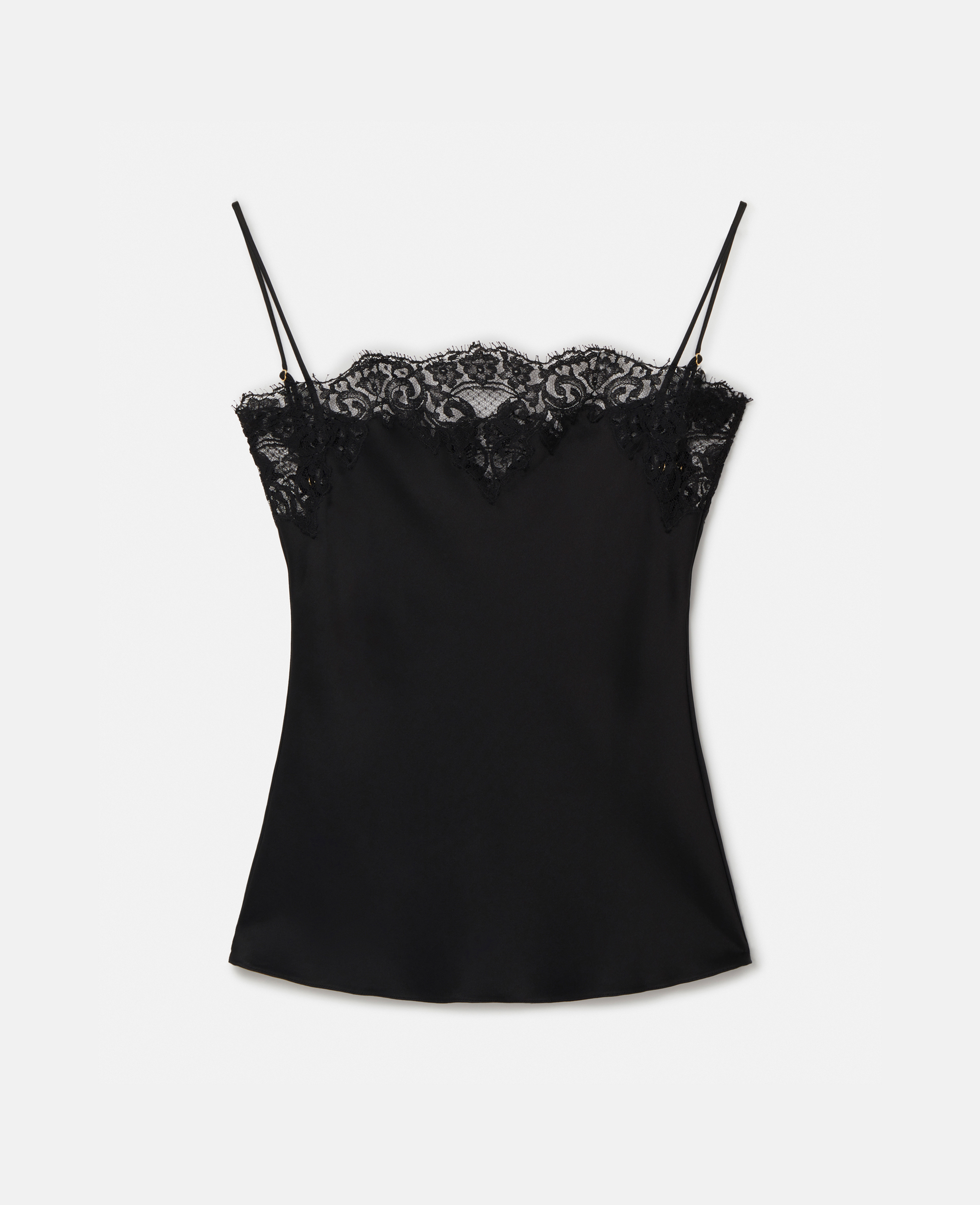 Stella McCartney - Sleeveless Lace Satin Top, Woman, Black, Size: 44