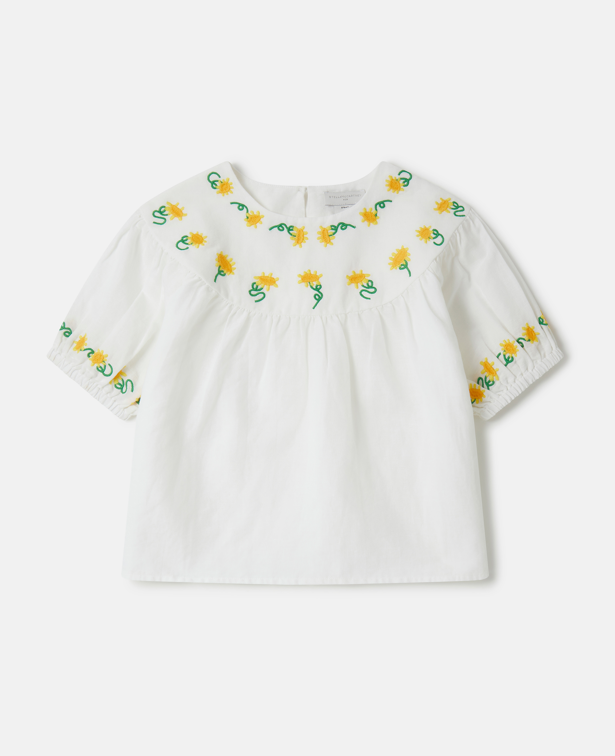 Shop Stella Mccartney Flower Embroidery Puff Sleeve Top In White