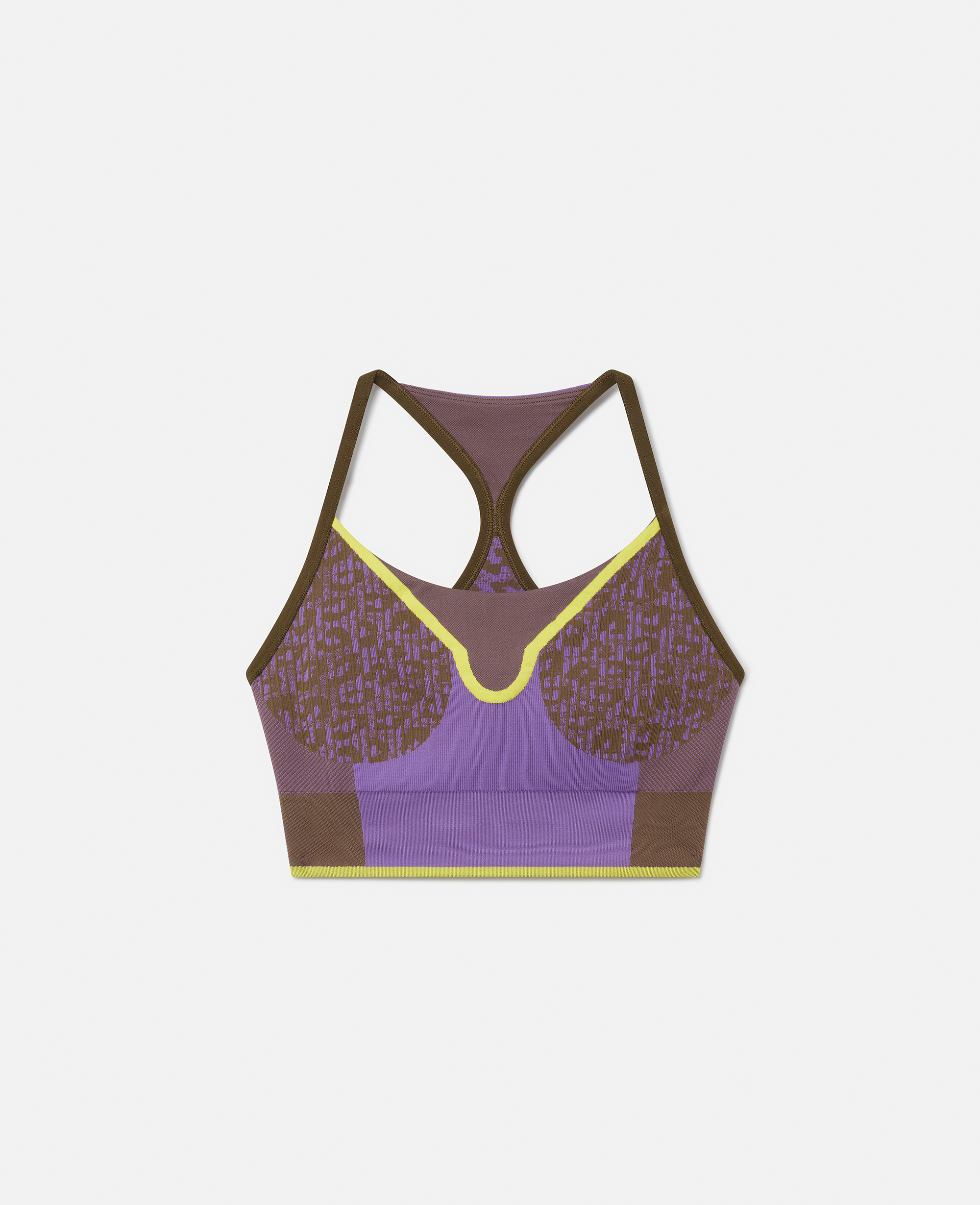 Stella Mccartney Truestrength Seamless Medium Support Yoga Sports Bra In Trace Olive/deep Lilac/shock Slime