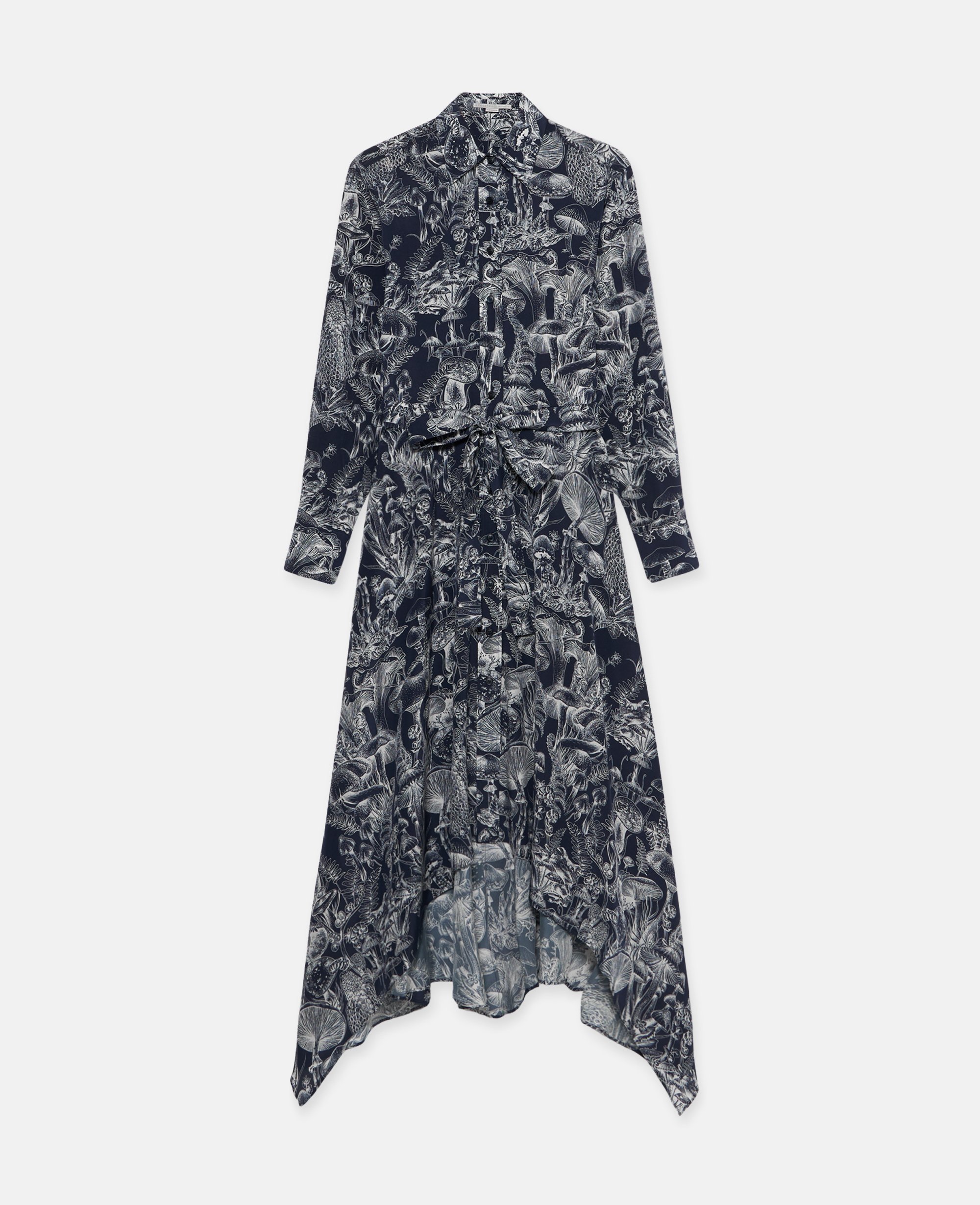 Stella McCartney – Fungi Forest Print Silk Shirt Dress, Woman, Navy Multicolour, Size: 34