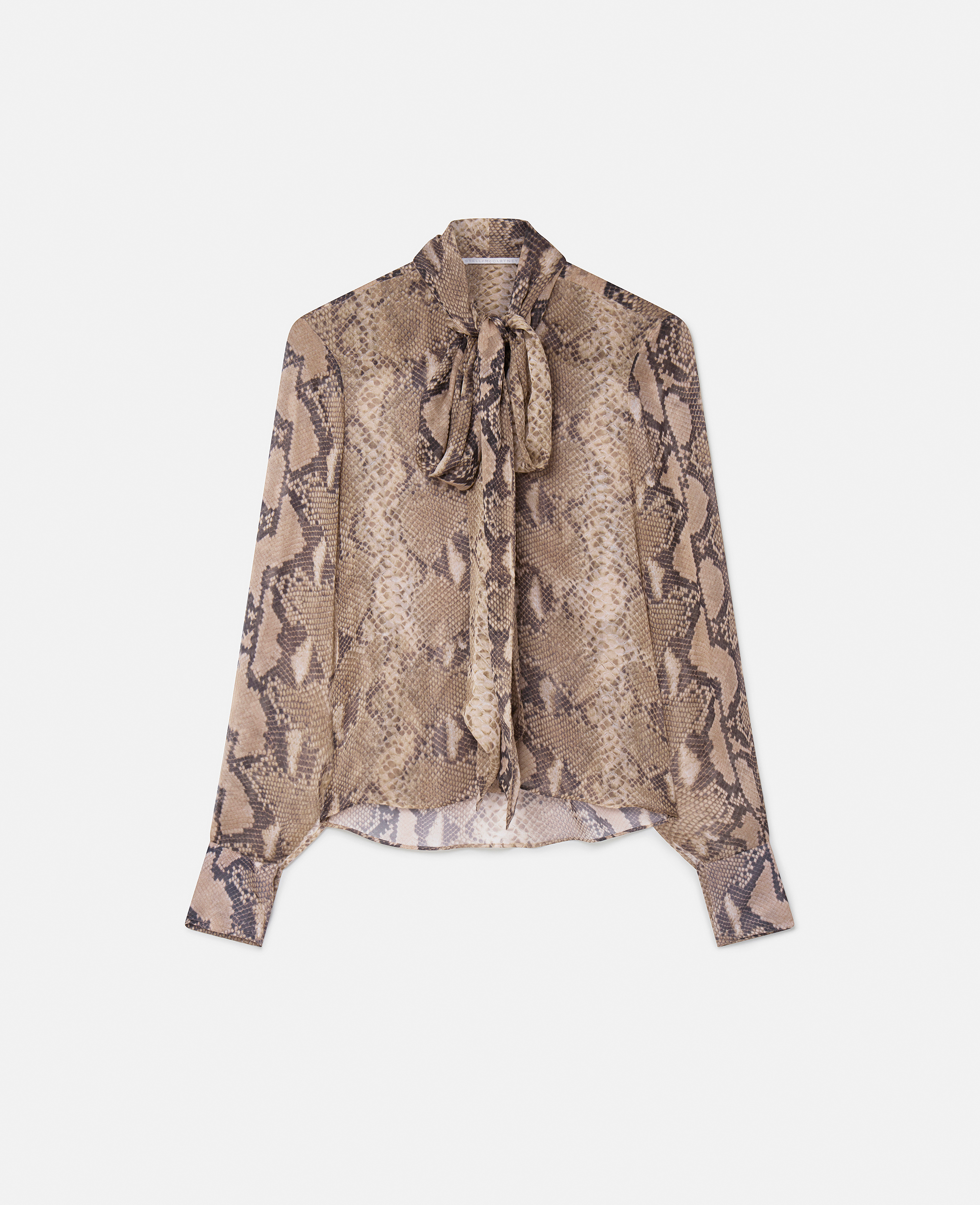 Stella Mccartney Python-print Tie Neck Silk Blouse In Brown