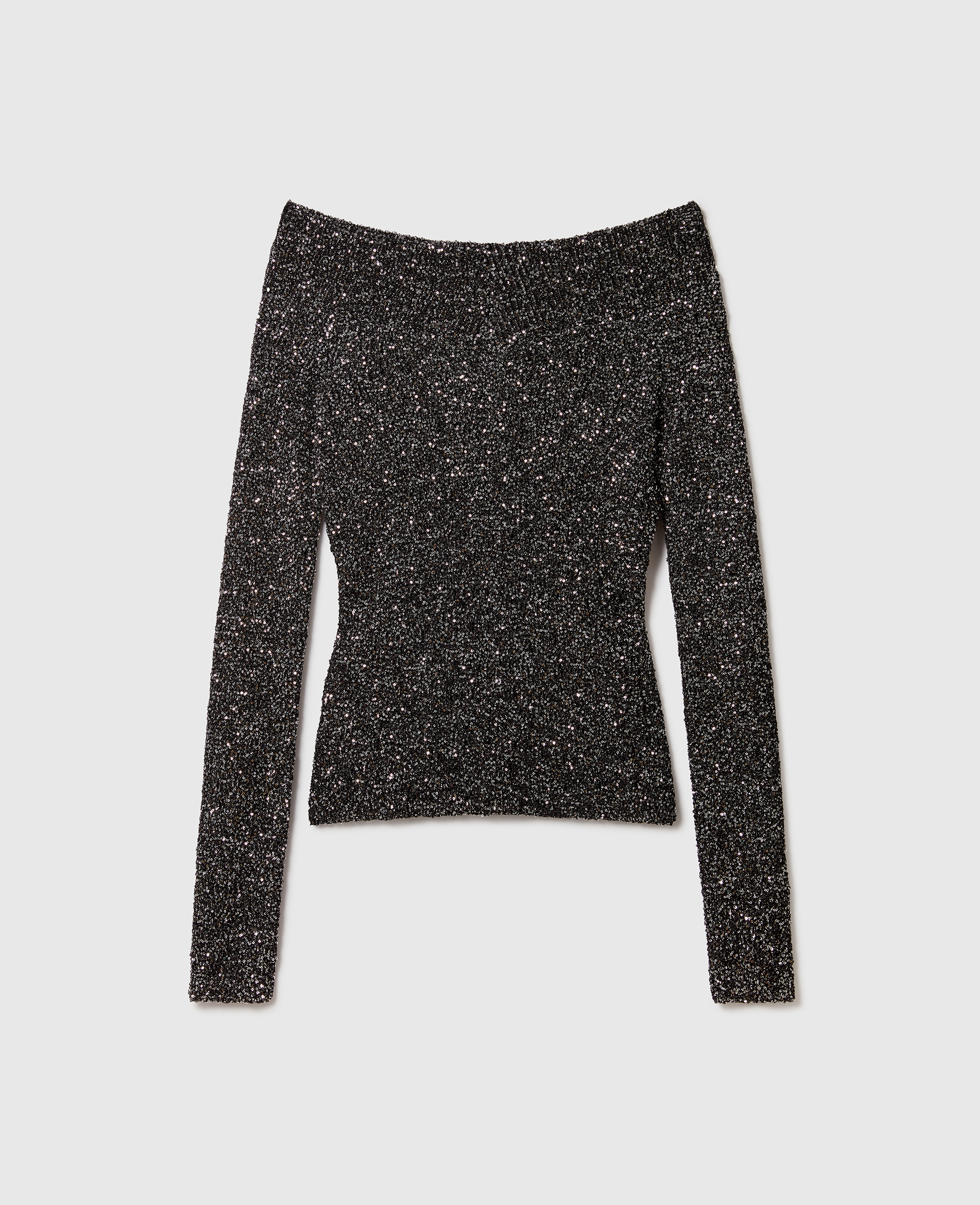 Stella Mccartney Long-sleeve Sparklinh Top With Sequins In Gray
