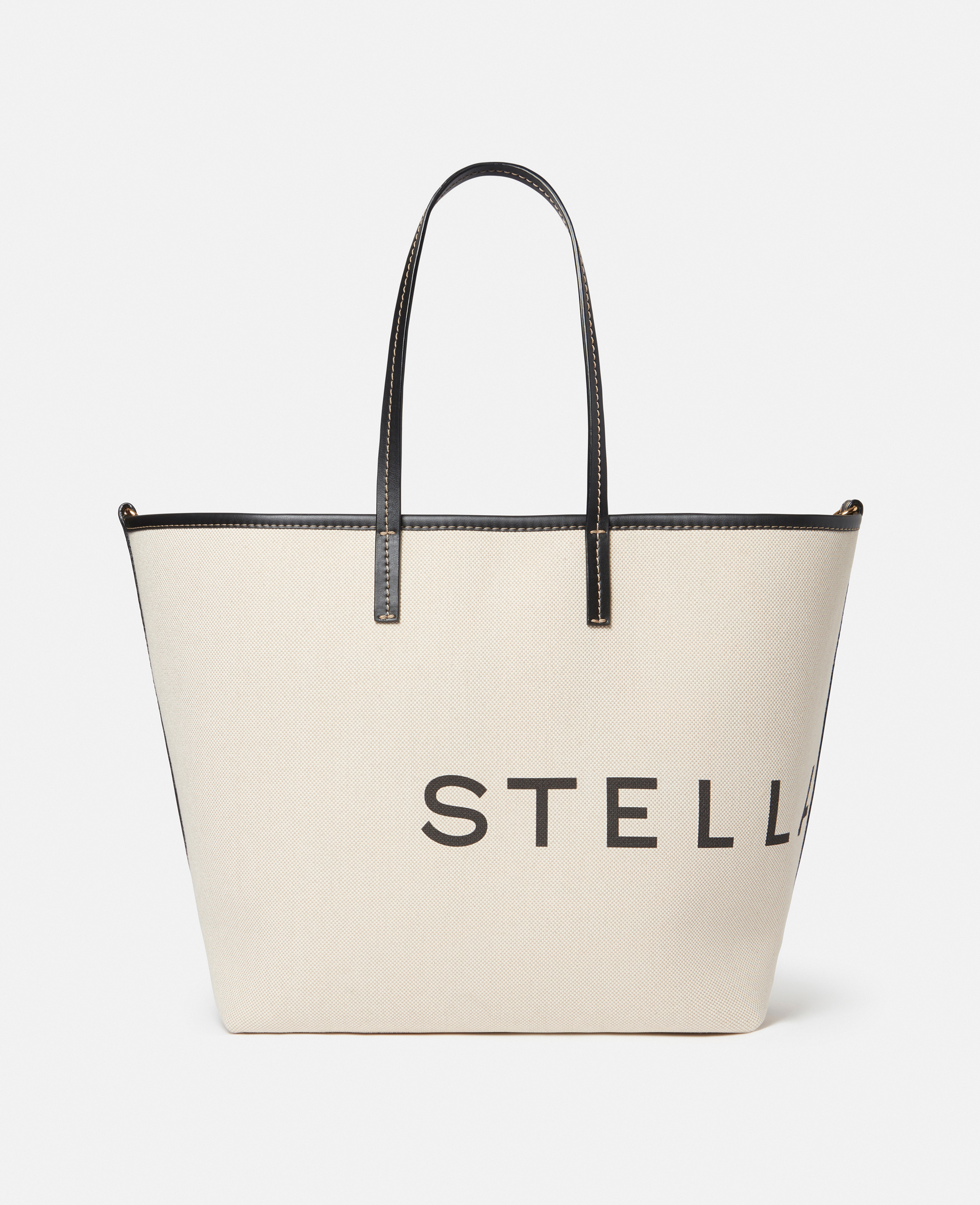 Stella Mccartney Logo Canvas Beach Tote Bag In Ecru