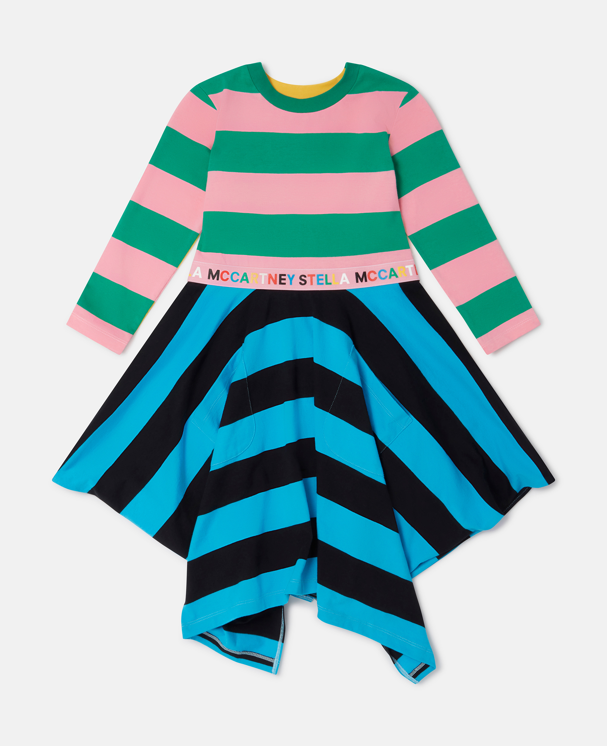 Stella Mccartney Kids' Striped Jersey Waterfall Dress In Multicolour