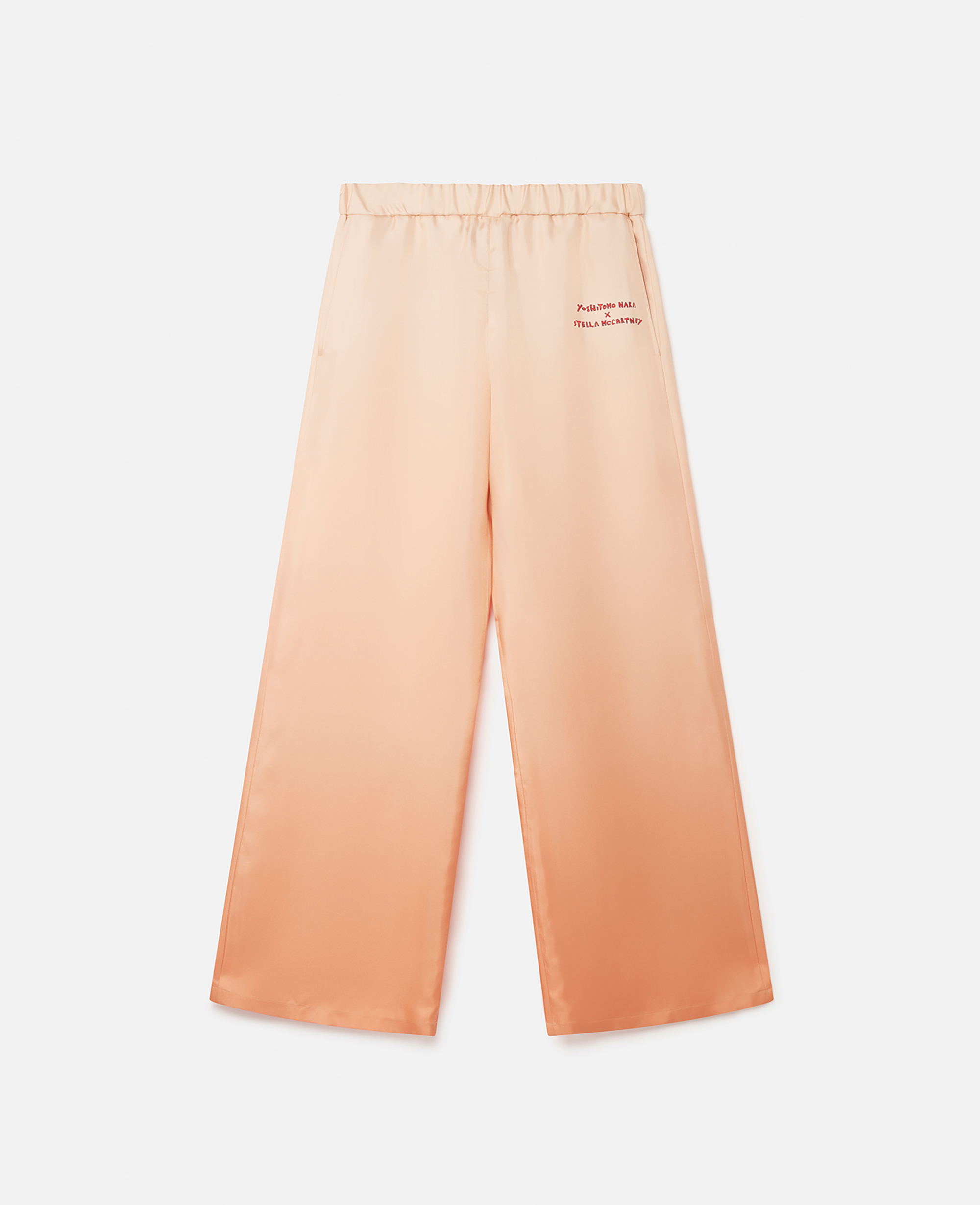Stella Mccartney Logo Print Silk Twill Trousers In Salmon Dégradé