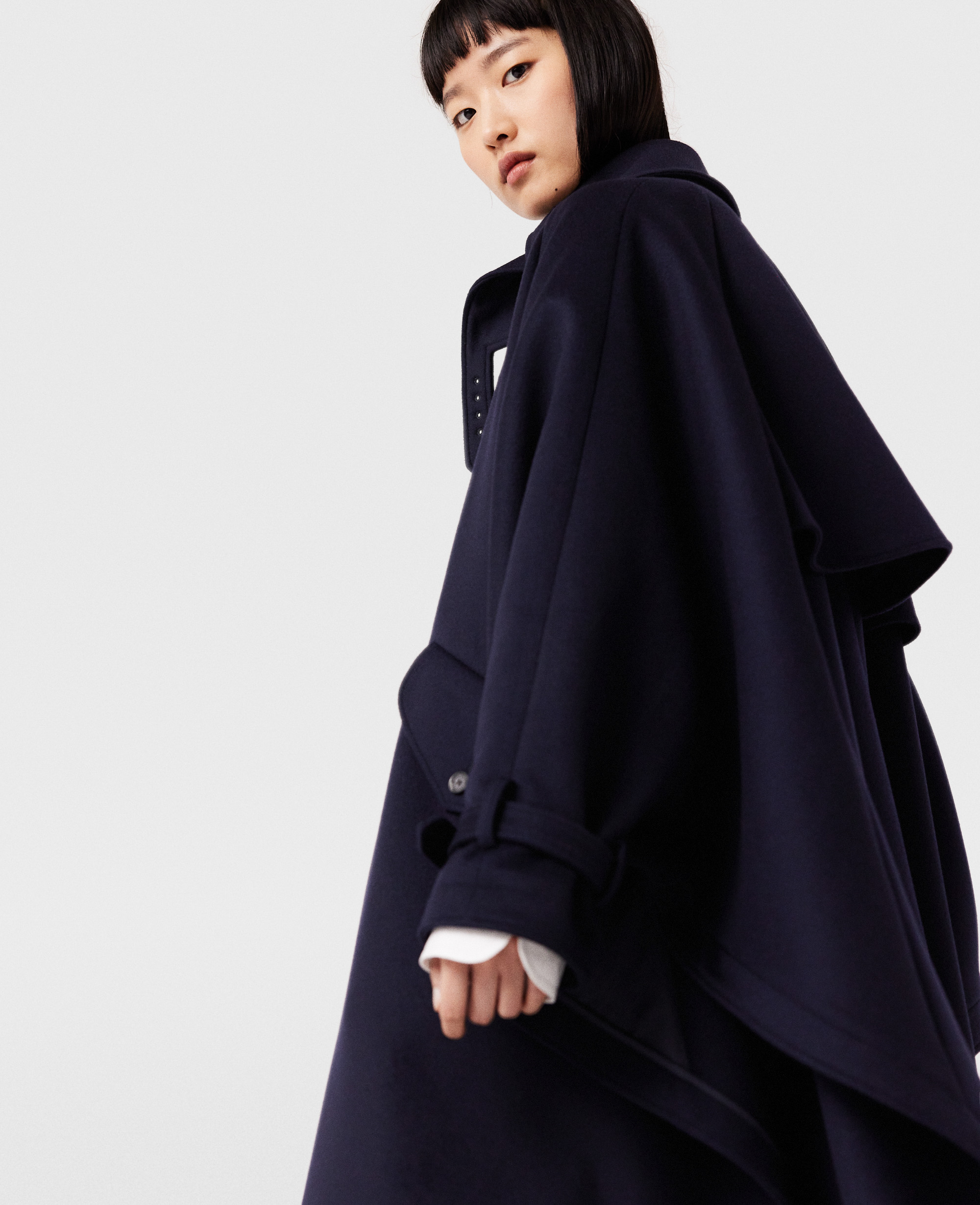 Stella Mccartney High-neck A-line Trench Coat In Ink Navy
