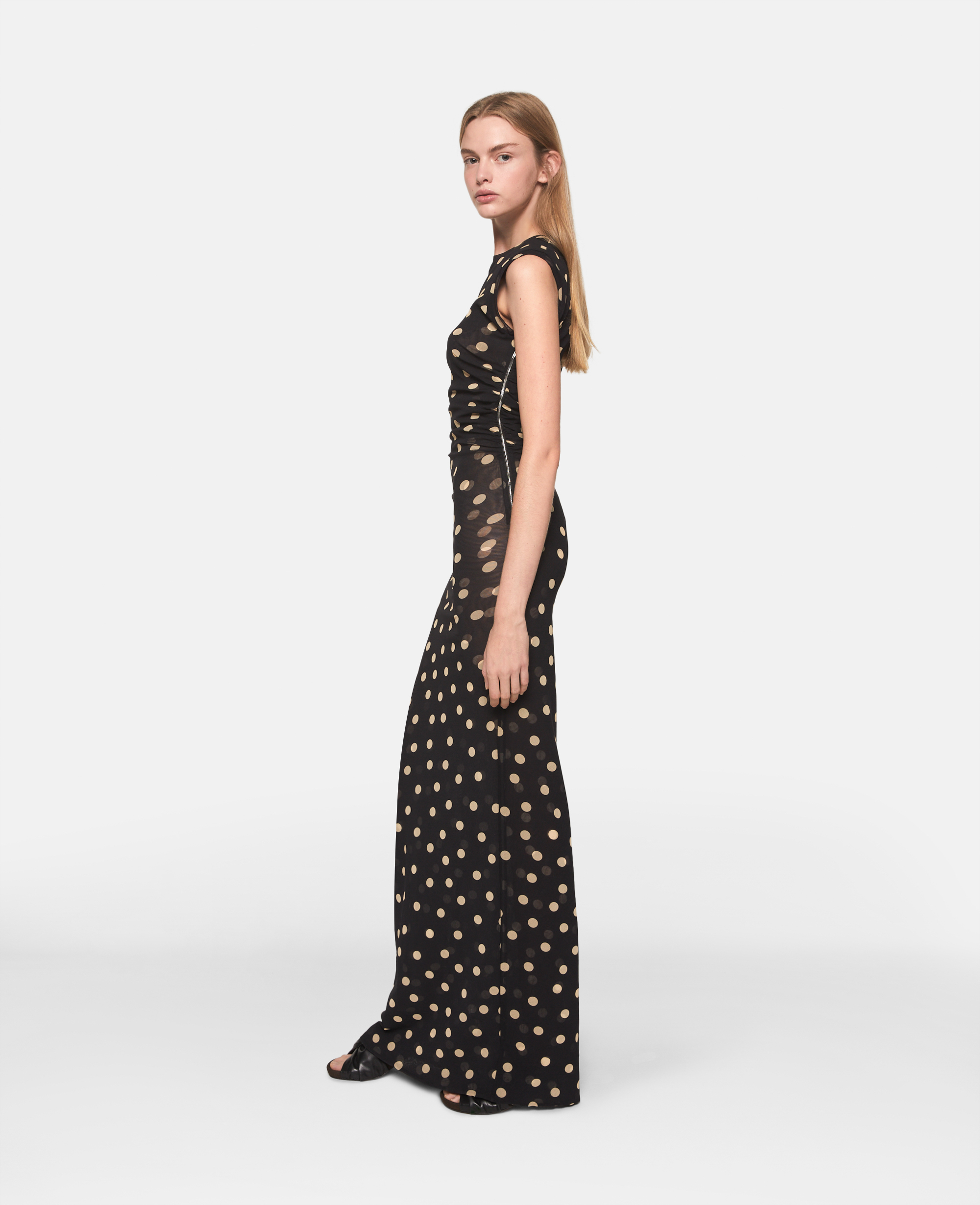 Stella McCartney – Sleeveless Polka Dot Mesh Maxi Dress, Woman, Chocolate brown with cream, Size: XS