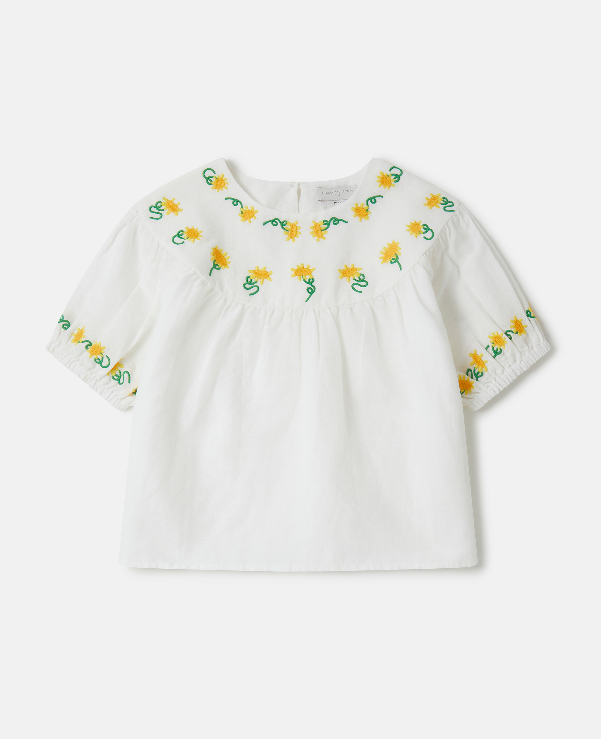 Stella McCartney – Flower Embroidery Puff Sleeve Top, Woman, White, Size: 10