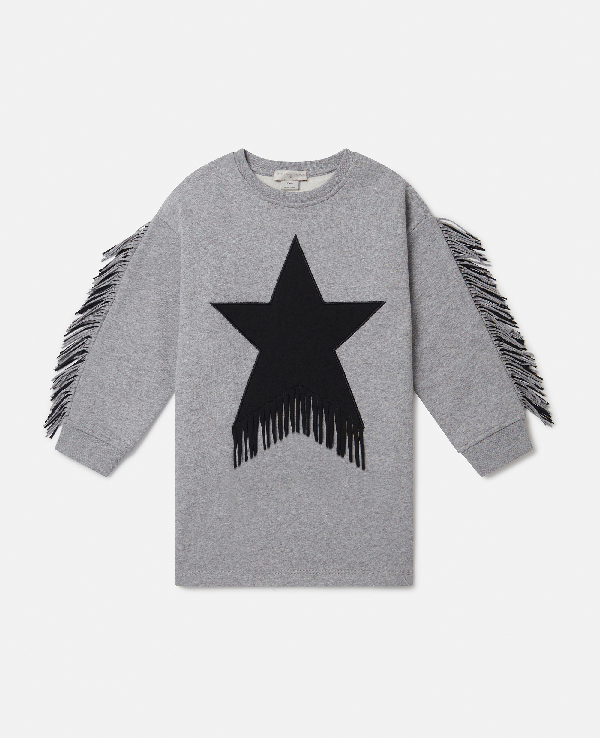 Stella Mccartney Star Graphic Fringed Dress In Grey