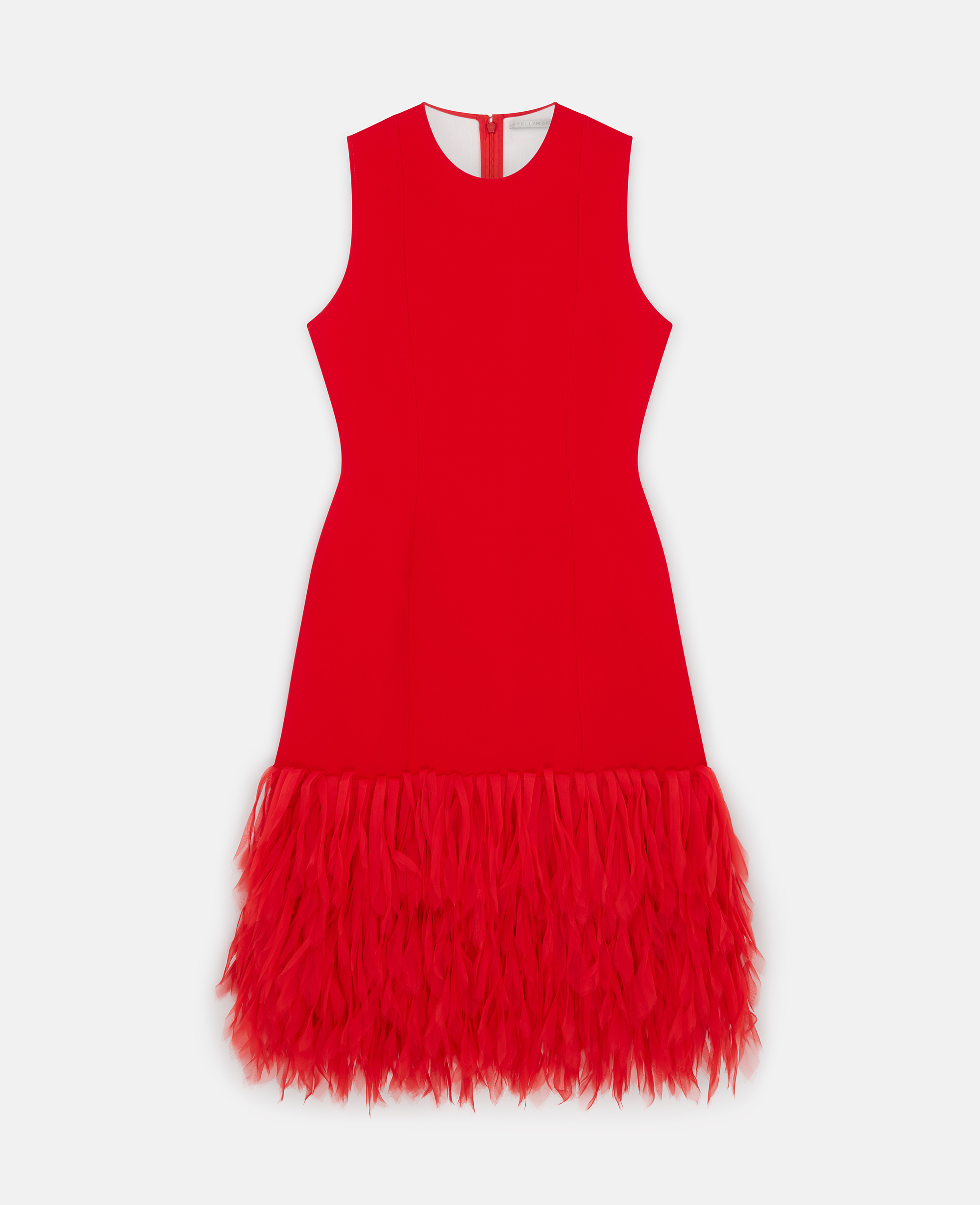 Shop Stella Mccartney Sleeveless Feather Midi Dress In Lipstick Red
