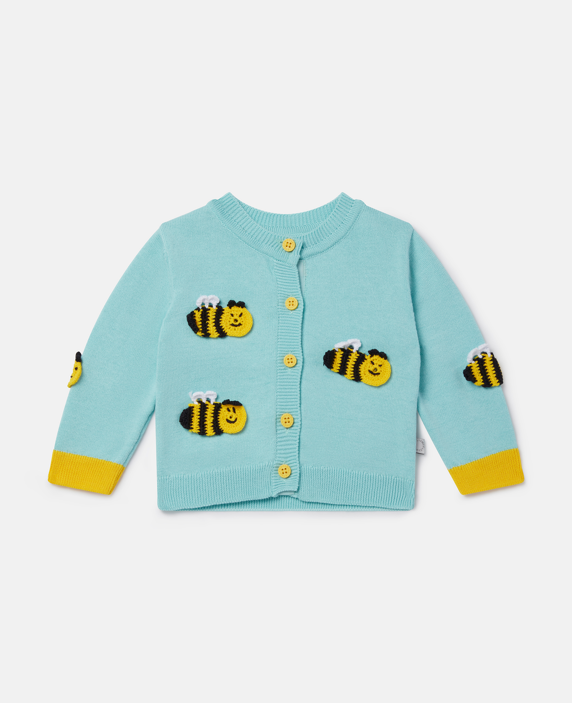Shop Stella Mccartney Bumblebee Crochet Appliqué Cardigan In Blue