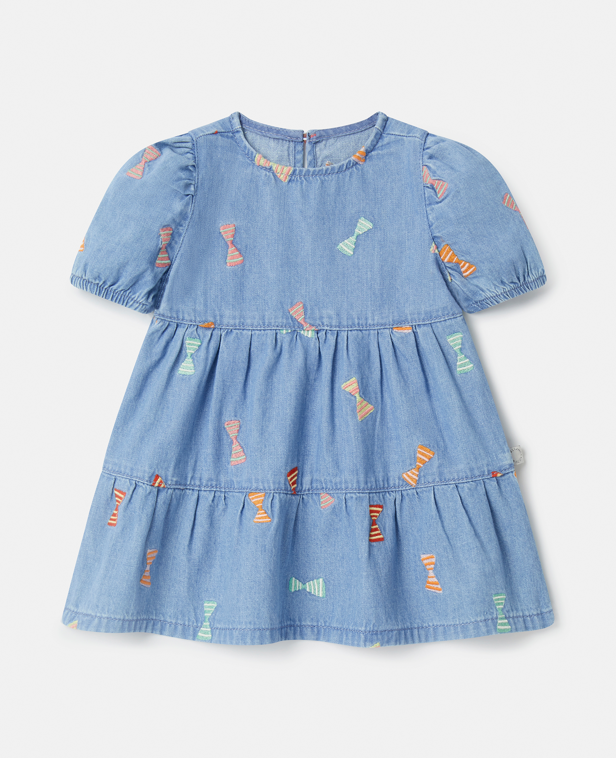 Stella Mccartney Kids' Striped Bow Print Denim Dress In Blue