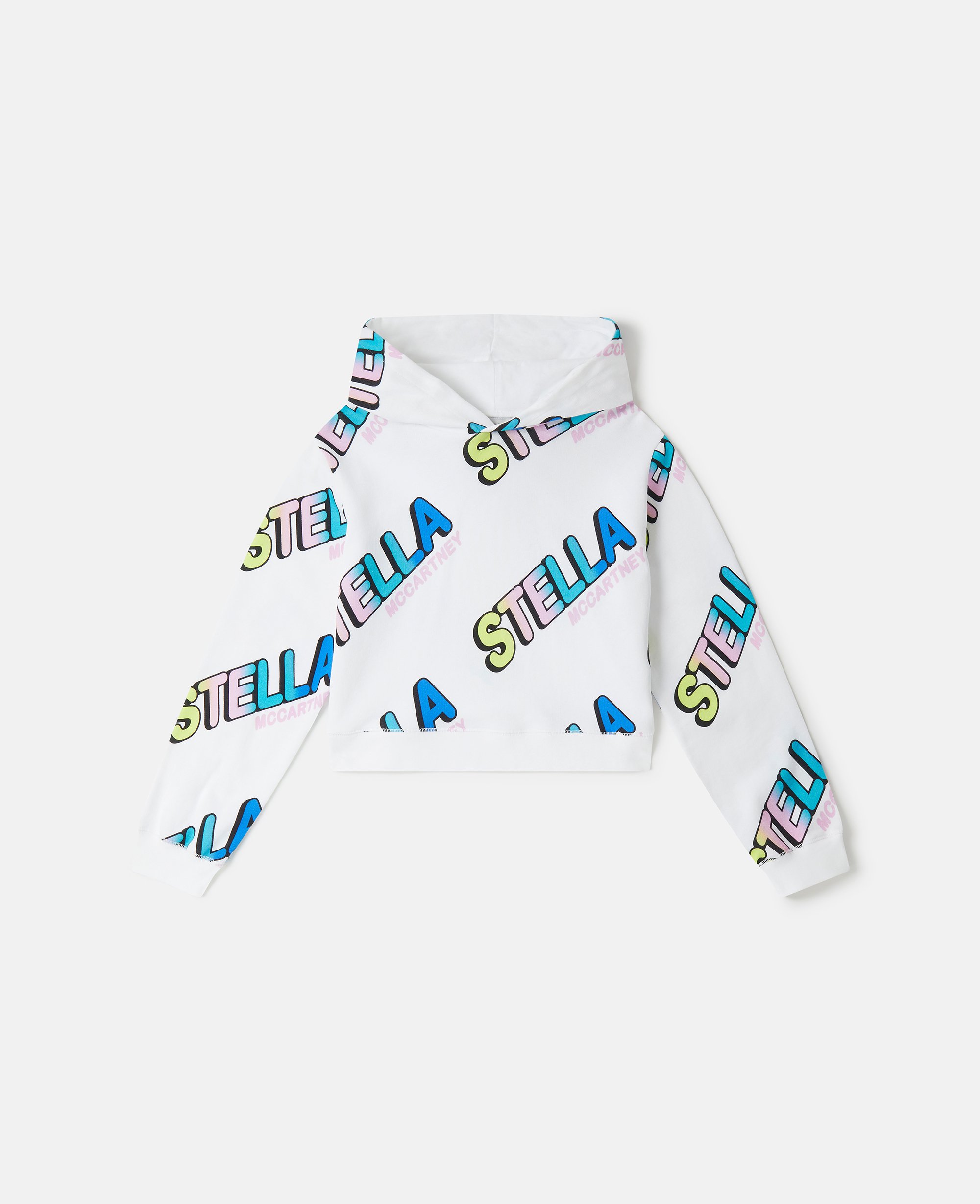 Stella Mccartney Kids' Stella Logo Cropped Hoodie In White Multicolour