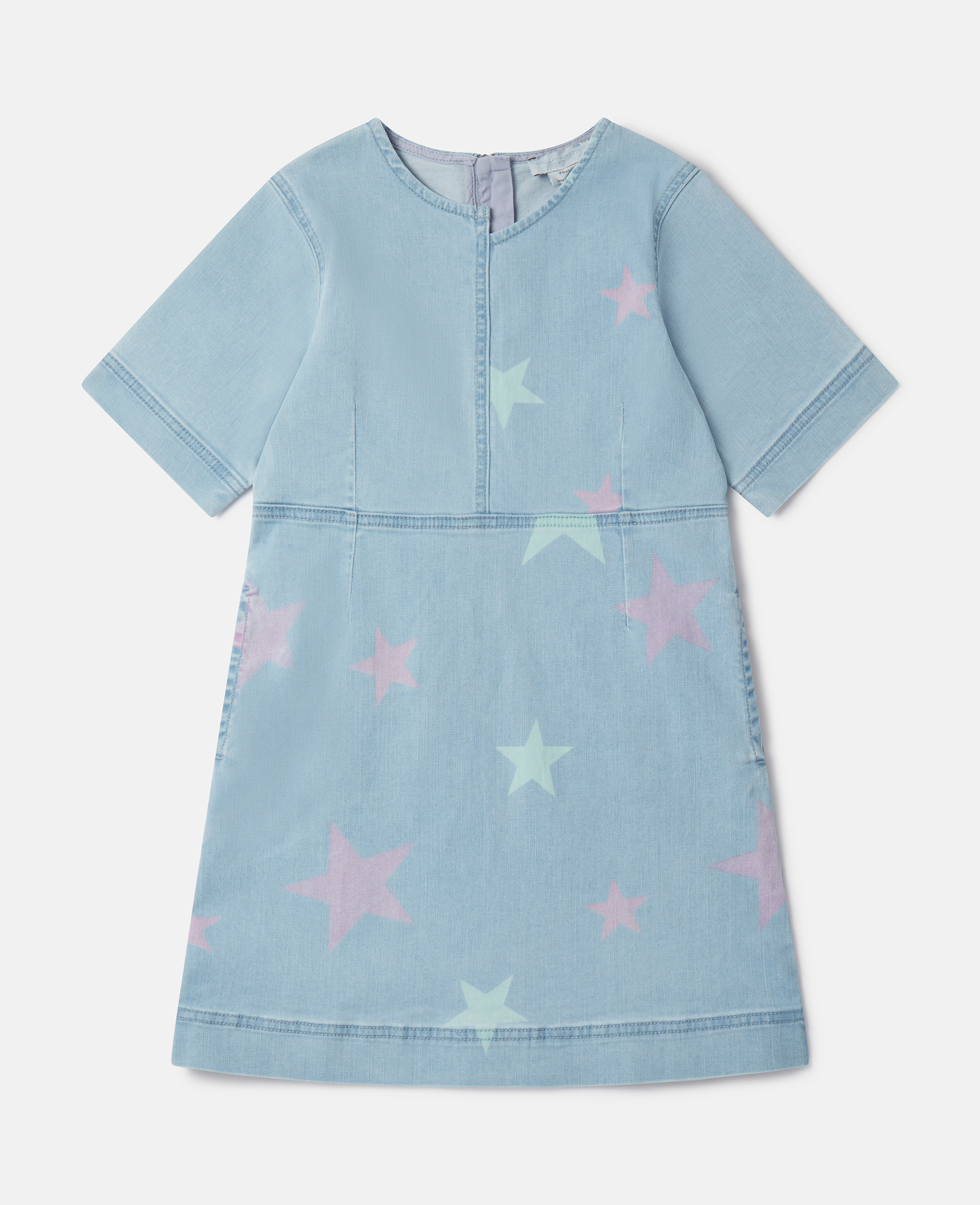 Stella Mccartney Kids' Stella Star Print Denim T-shirt Dress In Blue