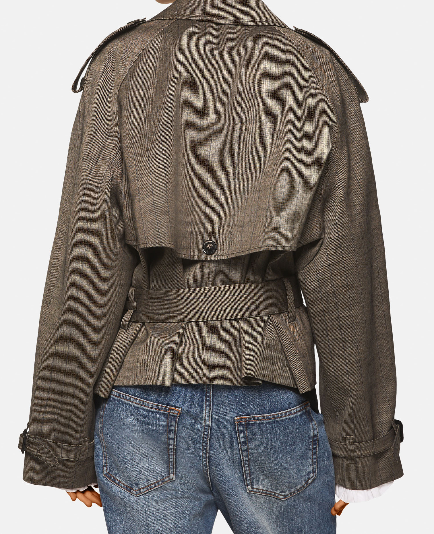 Stella McCartney - Cropped Pinstripe Wool Trench Jacket, , Size: 40
