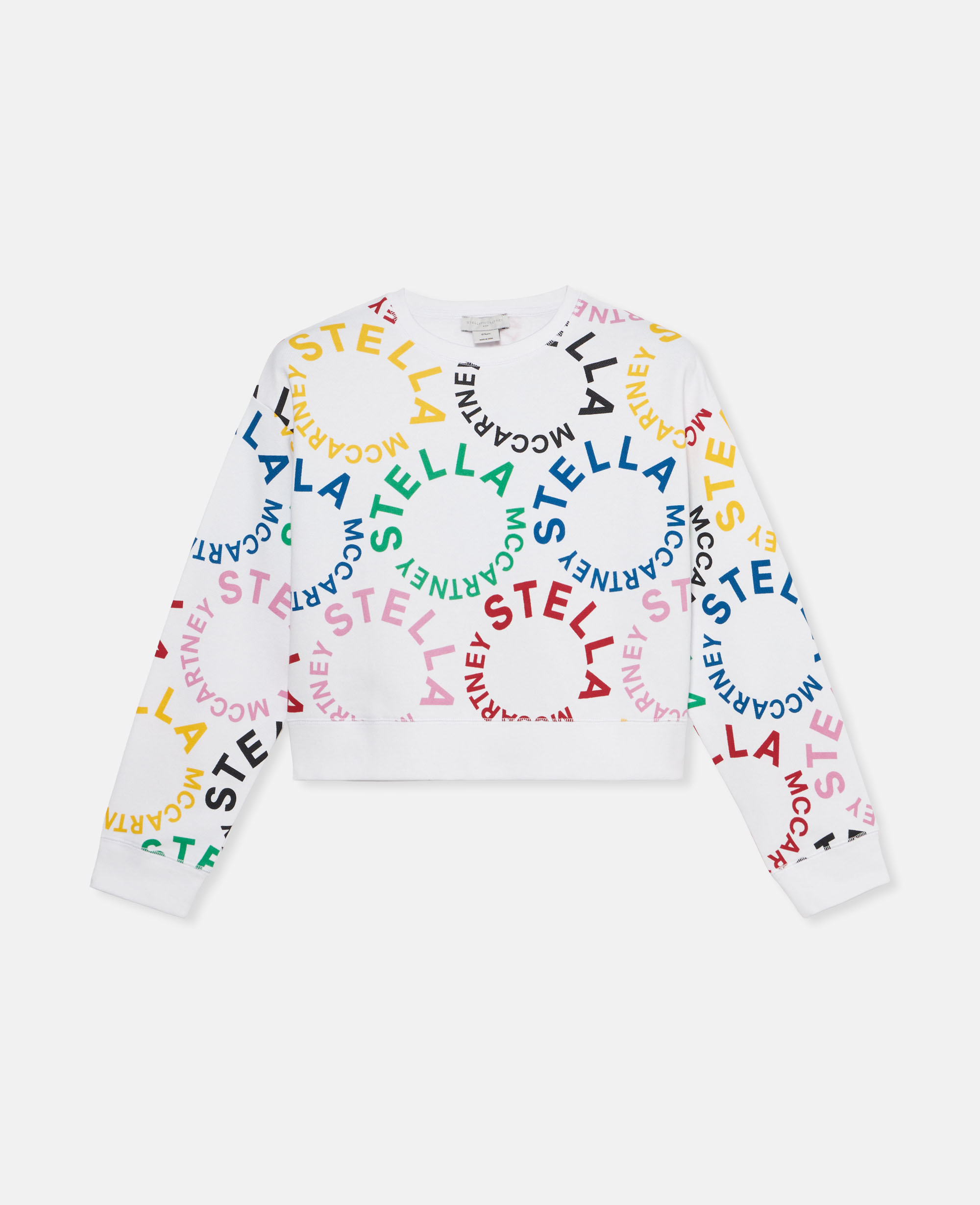 Stella Mccartney Kids' Circular Logo Cropped Sweatshirt In White Multicolour