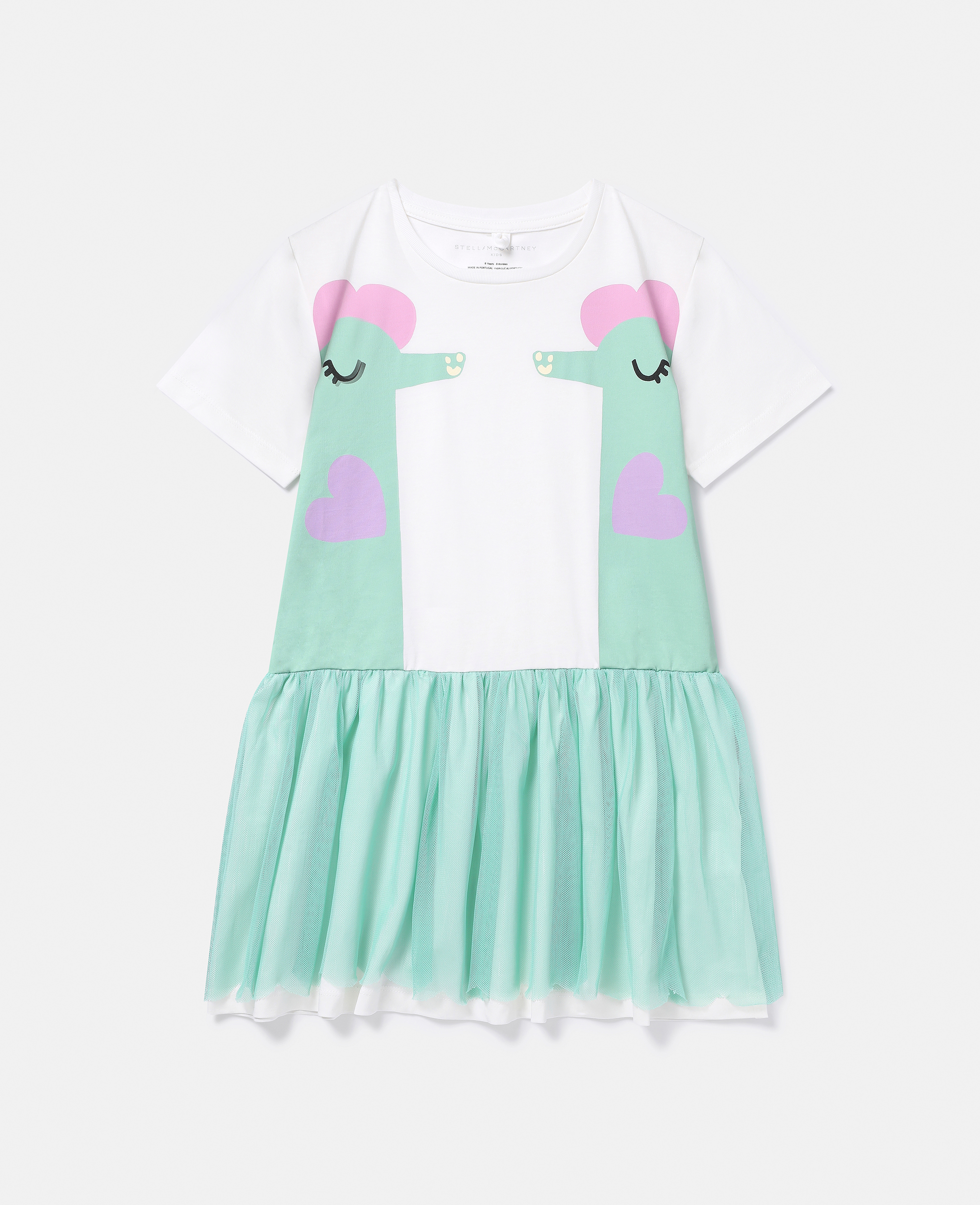 Stella Mccartney Kids' Double Seahorse Print T-shirt Dress In White/green