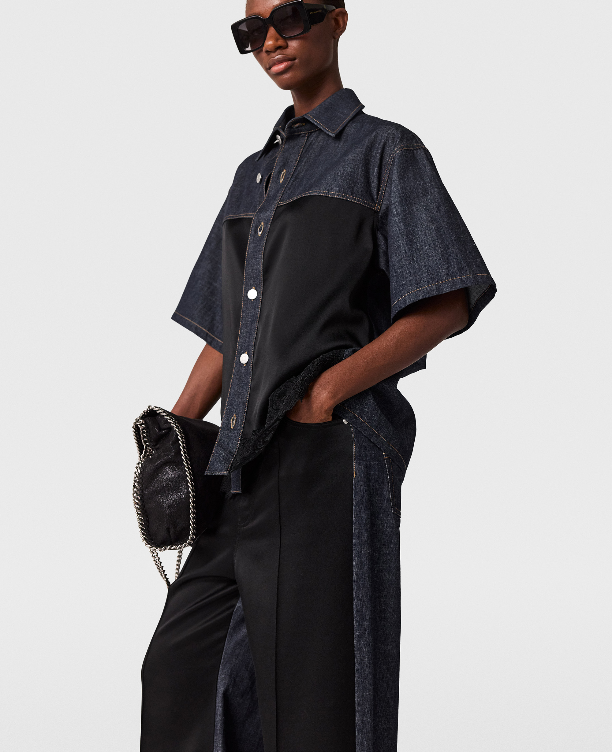 Stella Mccartney Wide-leg Satin-panel Denim Jeans In Blue