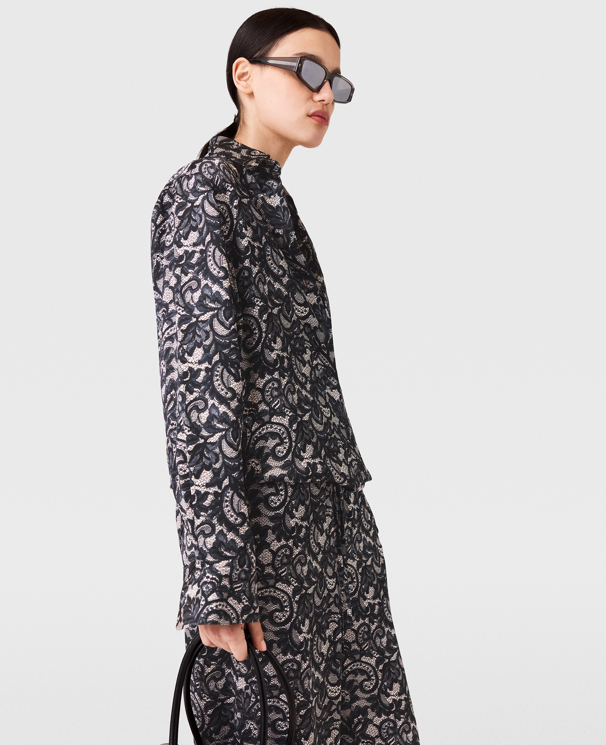 Stella Mccartney Lace Print Oversized Shirt In Black