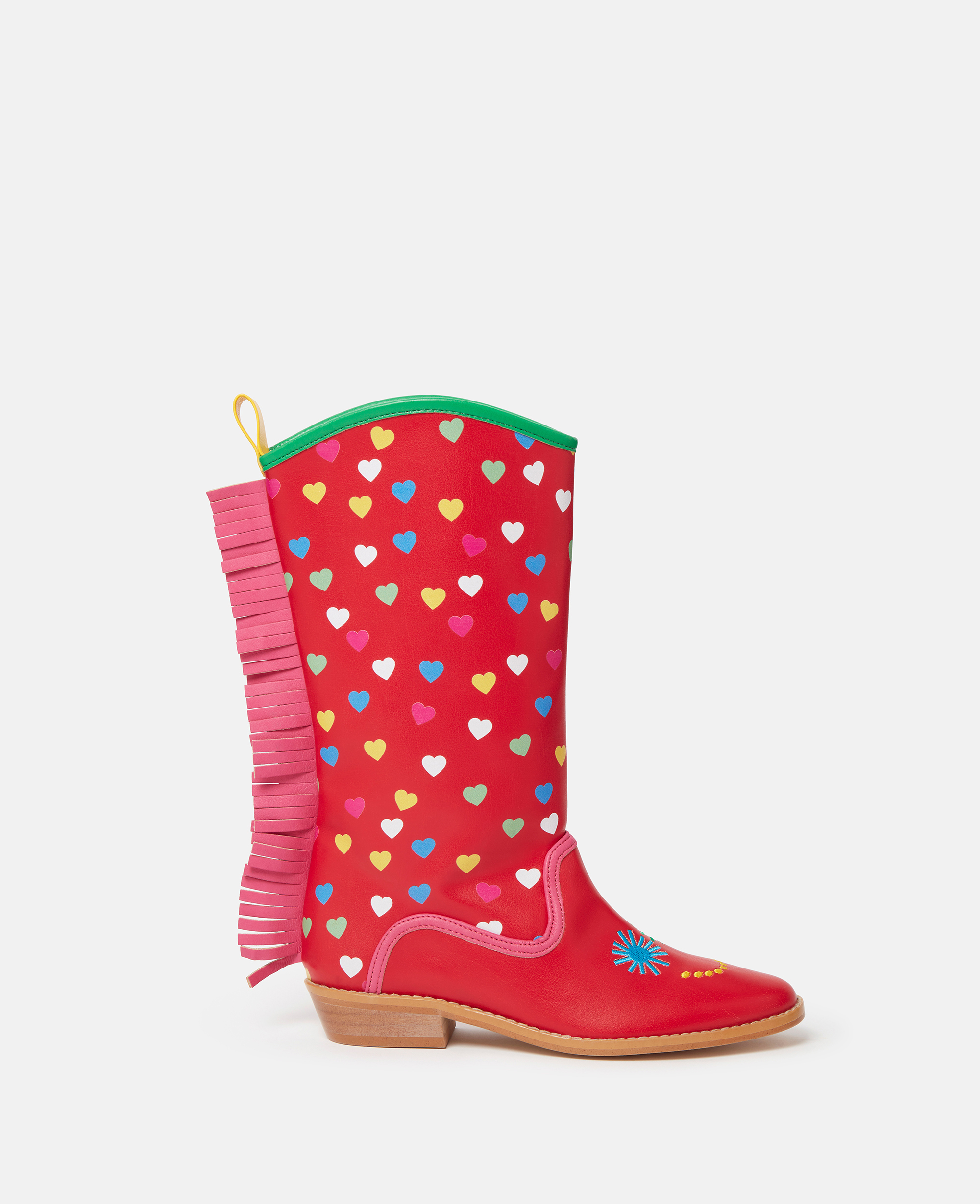 Stella Mccartney Kids' Heart Print Fringed Cowboy Boots In Red