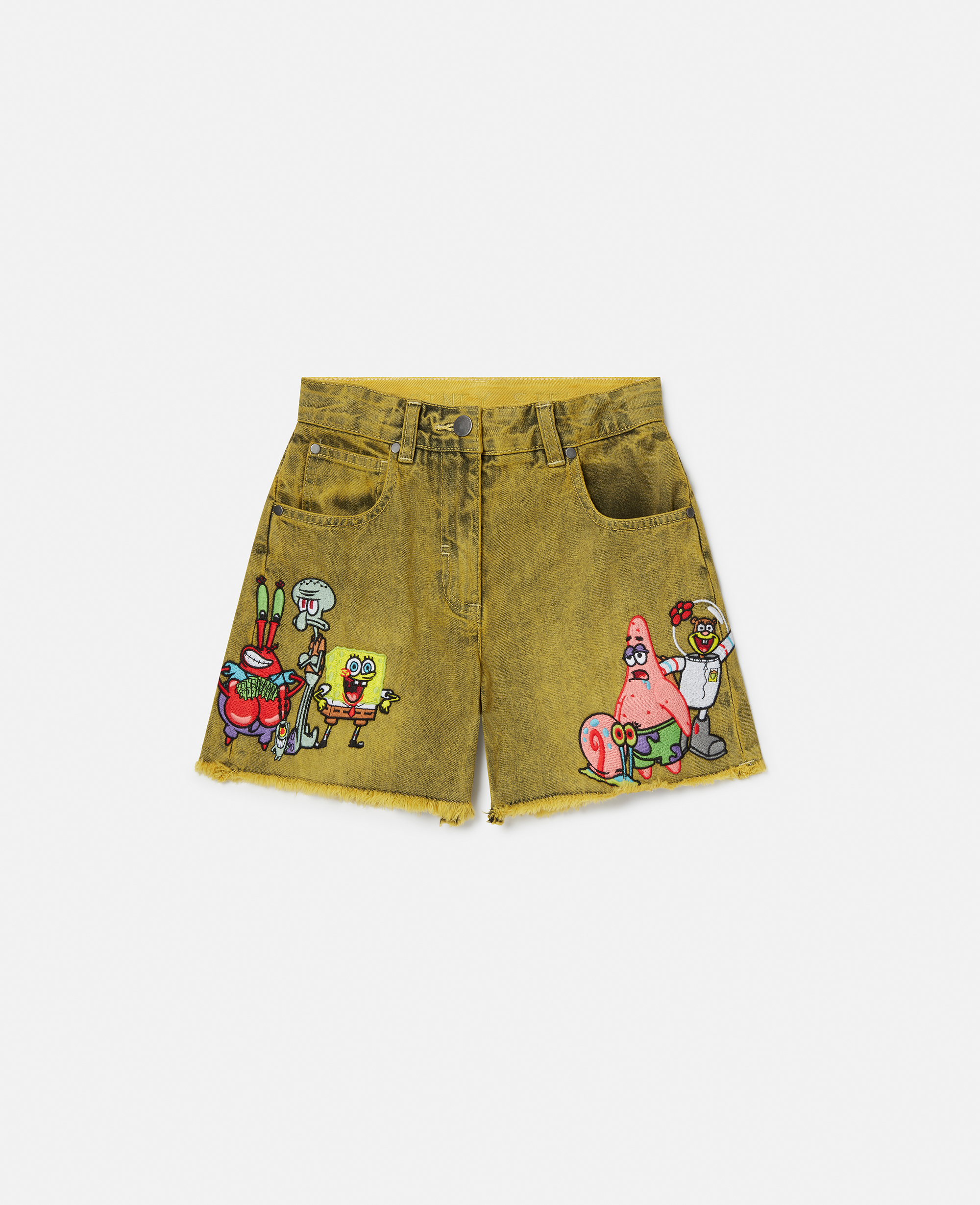 Stella Mccartney Sponge Bob Graphic Denim Shorts In Yellow